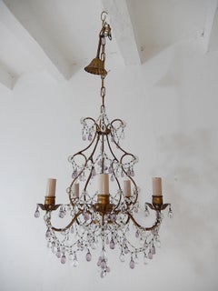 French Beaded Maison Baguès  Amethyst & Clear Murano Drops Chandelier, 1920s