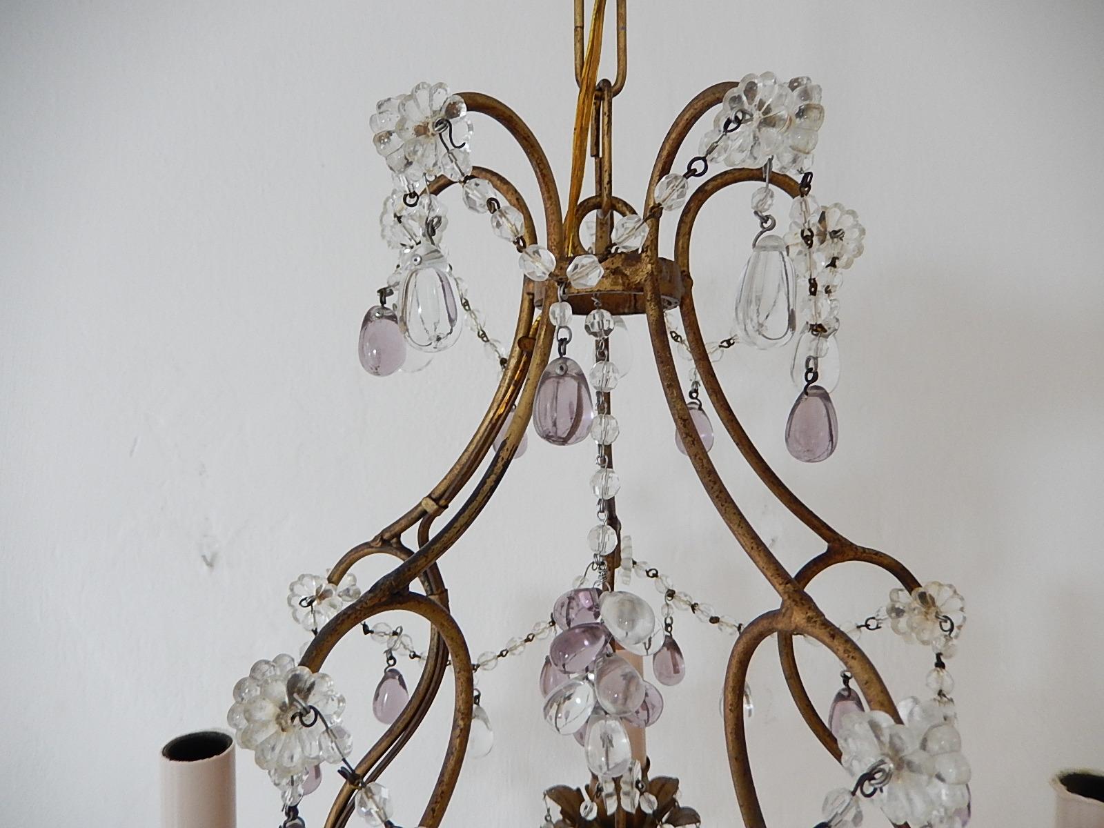 Early 20th Century French Beaded Maison Baguès  Amethyst & Clear Murano Drops Chandelier, 1920s For Sale