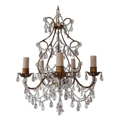 Antique French Beaded Maison Baguès  Amethyst & Clear Murano Drops Chandelier, 1920s