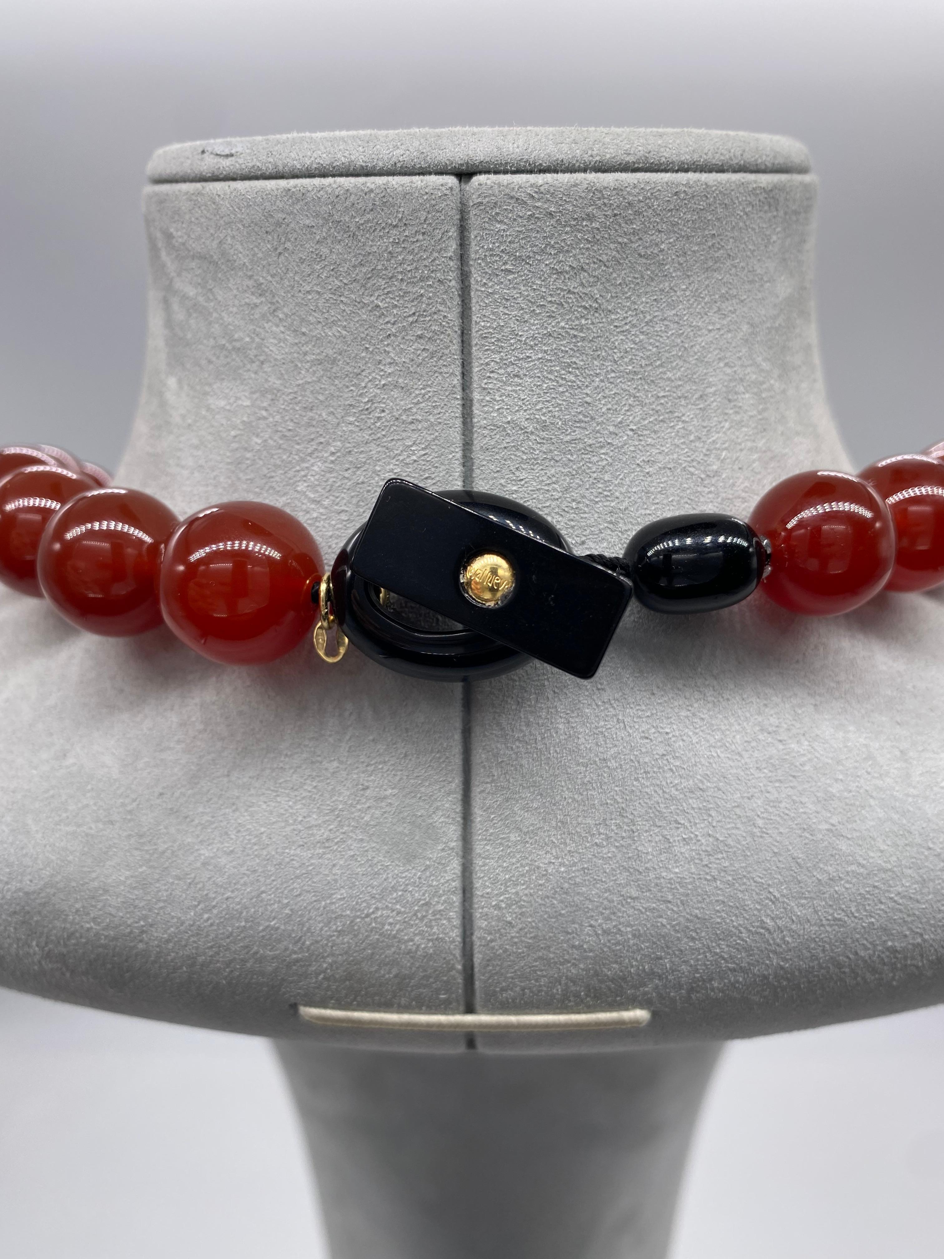 Artisan French Beaded Necklaces with Red Agate and Bakelite For Sale