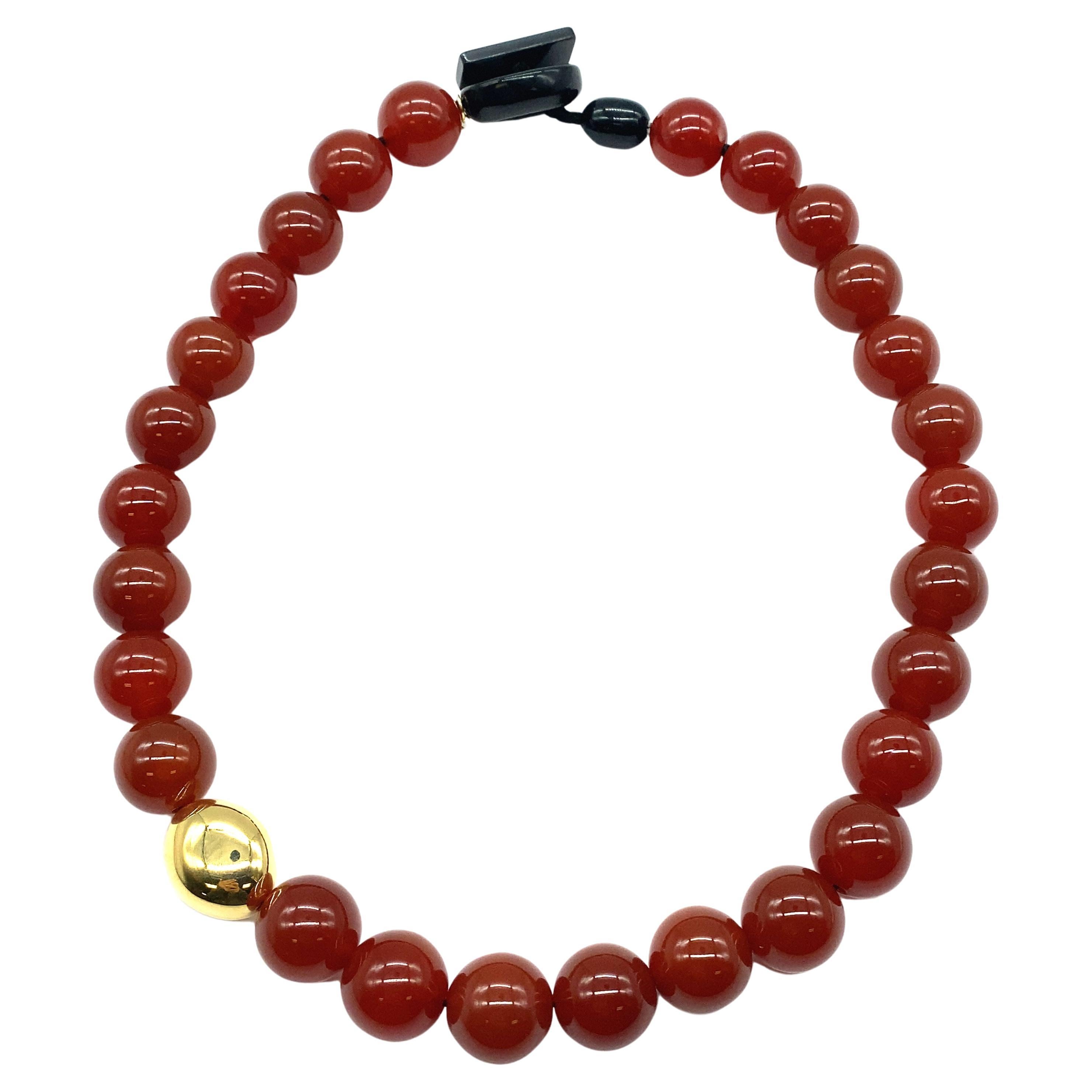 French Beaded Necklaces with Red Agate and Bakelite For Sale