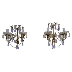 French Beaded Purple Lavender Prisms Crystal Sconces, 1900