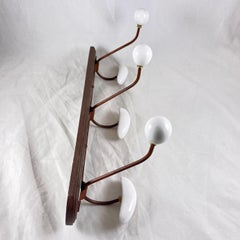 French Beaux-Arts Wood and White Enamel Coat and Hat Rail