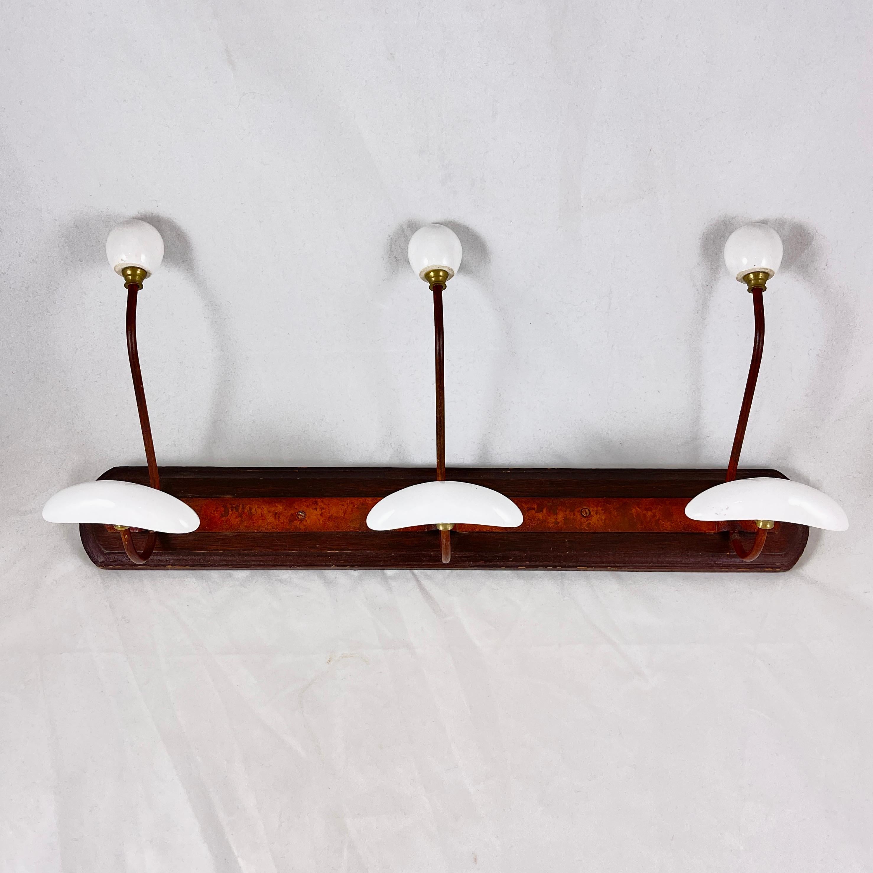 Beaux Arts French Beaux-Arts Wood and White Enamel Coat and Hat Rail For Sale