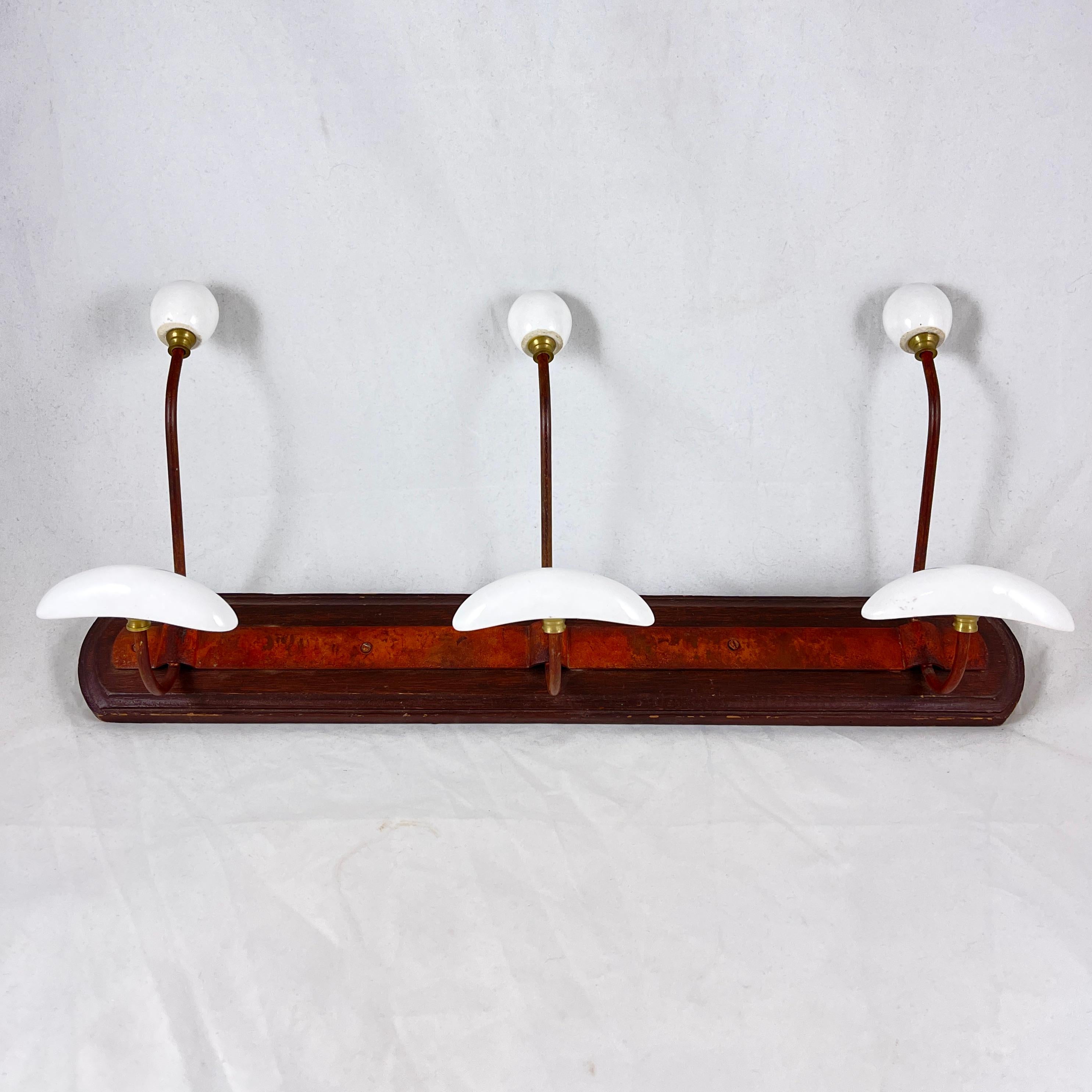 French Beaux-Arts Wood and White Enamel Coat and Hat Rail For Sale 1