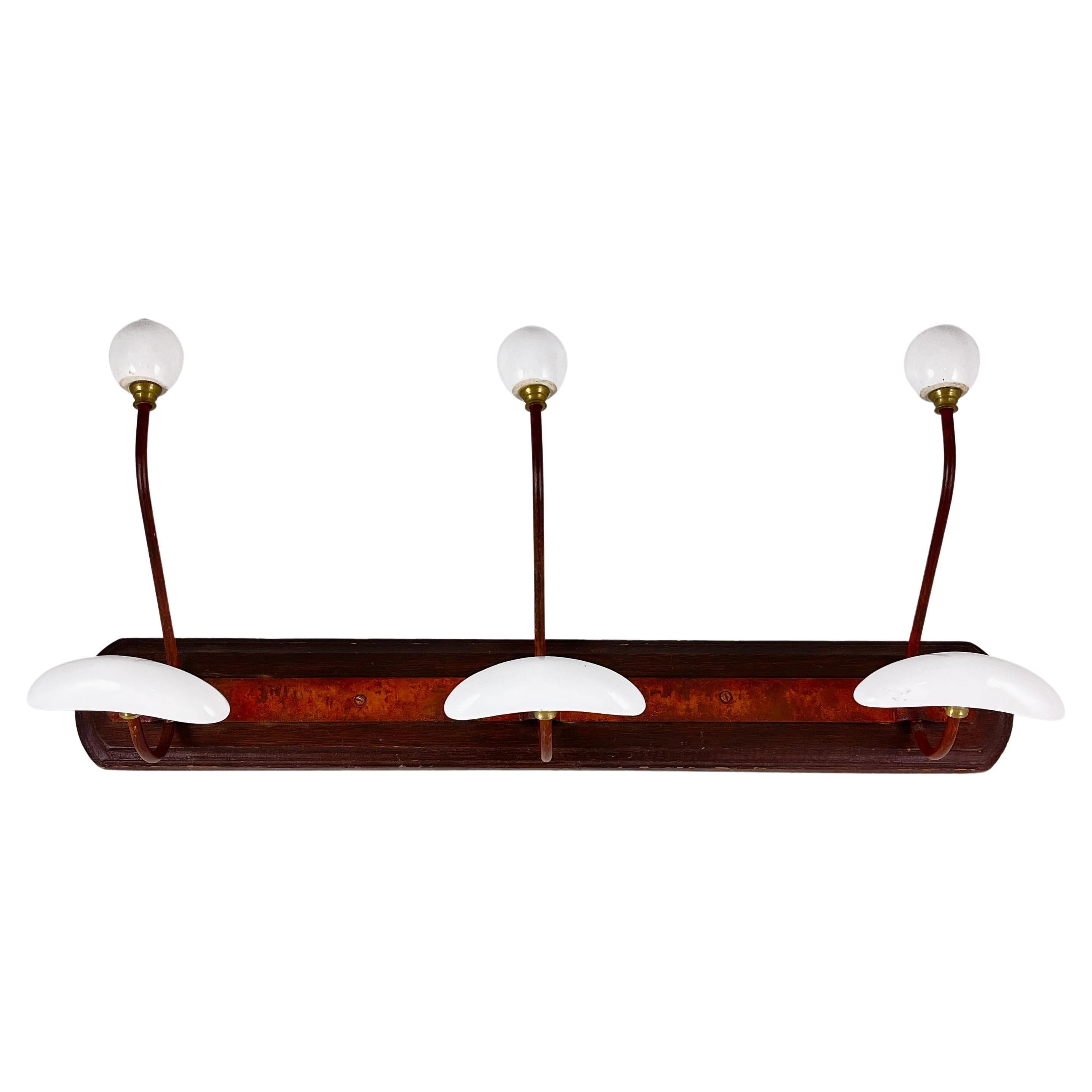 French Beaux-Arts Wood and White Enamel Coat and Hat Rail For Sale