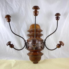 French Beaux-Arts Wood & Iron Three-Arm Hanging Coat Rack