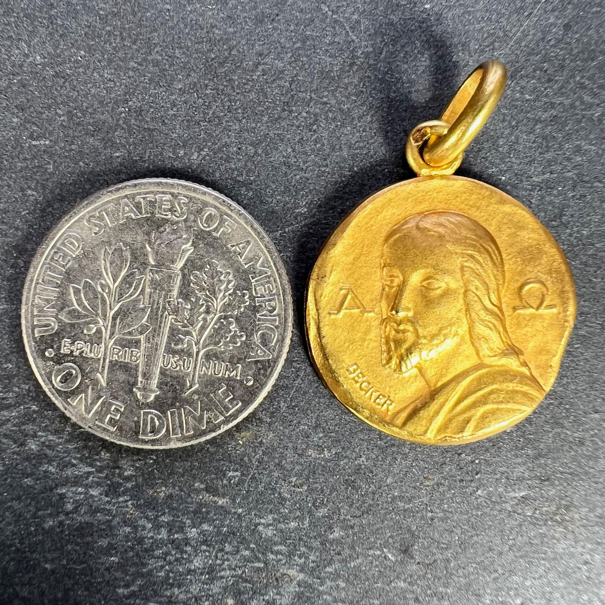French Becker 18K Yellow Gold Jesus Christ Alpha Omega Medal Charm Pendant 7