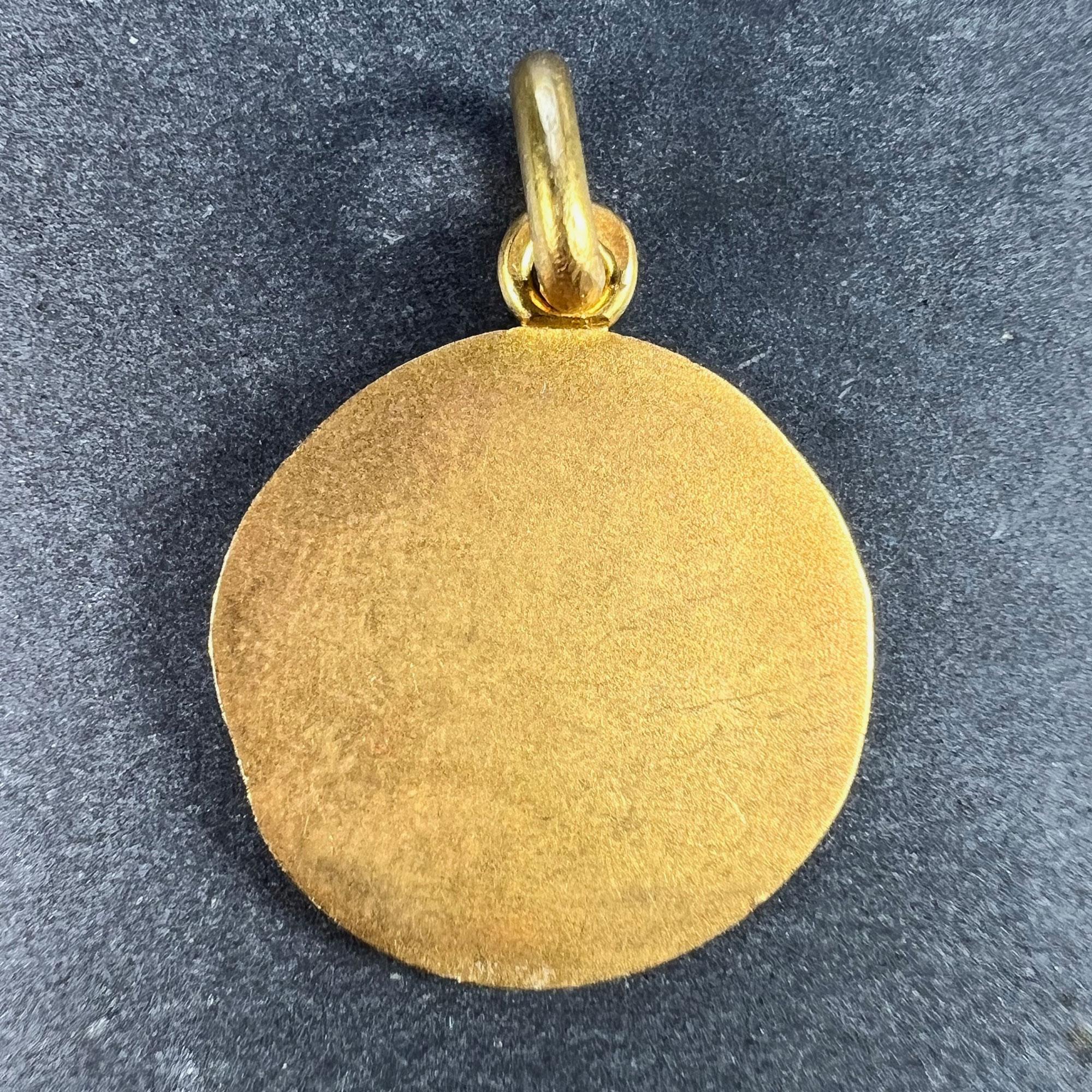 French Becker 18K Yellow Gold Jesus Christ Alpha Omega Medal Charm Pendant In Good Condition In London, GB