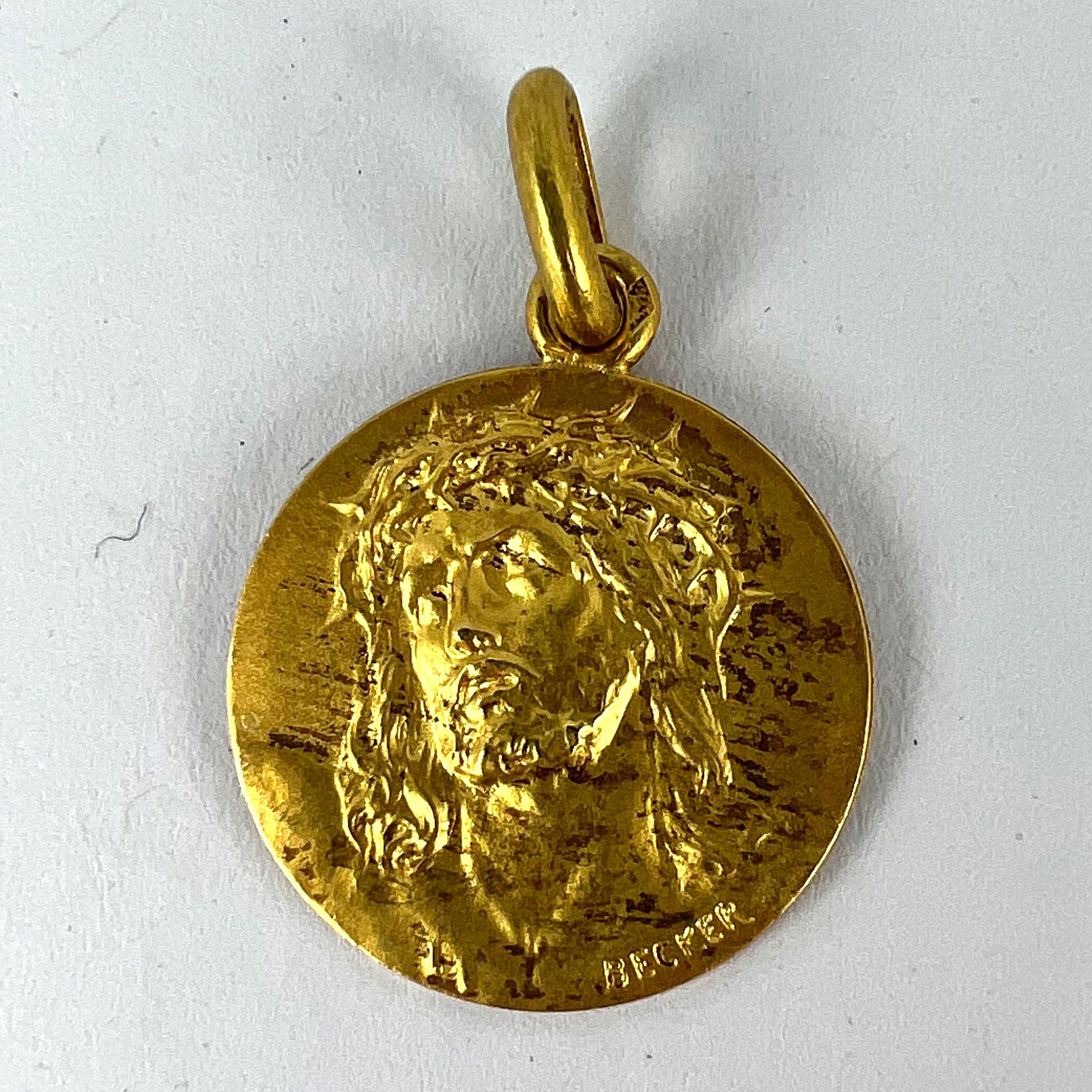 Pendentif en or jaune 18K avec breloque Jésus-Christ Couronne d'épines Médaille en vente 8