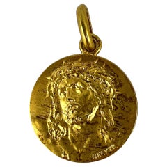 Französischer Becker 18 Karat Gelbgold Jesus Christ Krone der Thornen Medaillon Charm-Anhänger