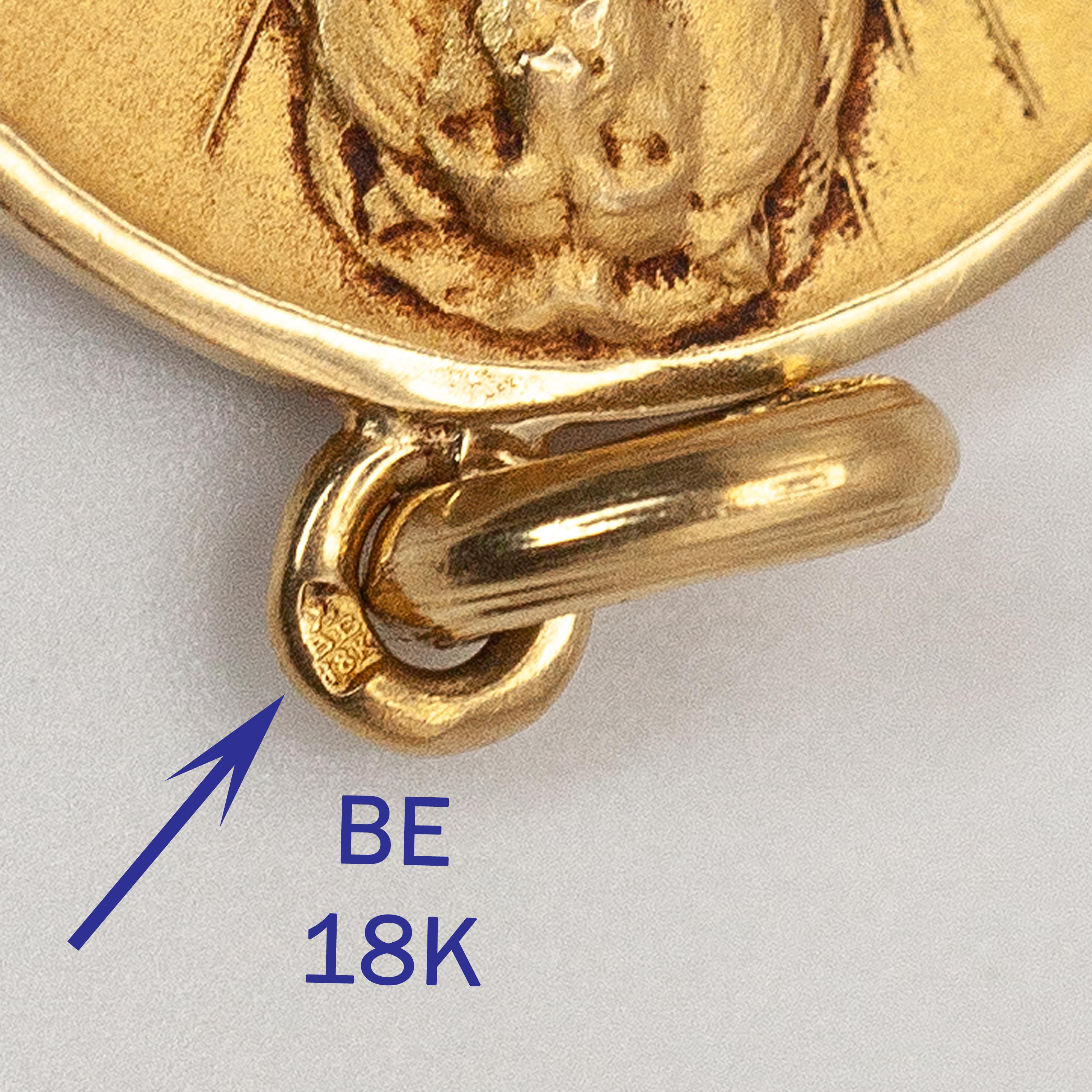 French Becker 18K Yellow Gold Leo Double Sided Zodiac Charm Pendant 2
