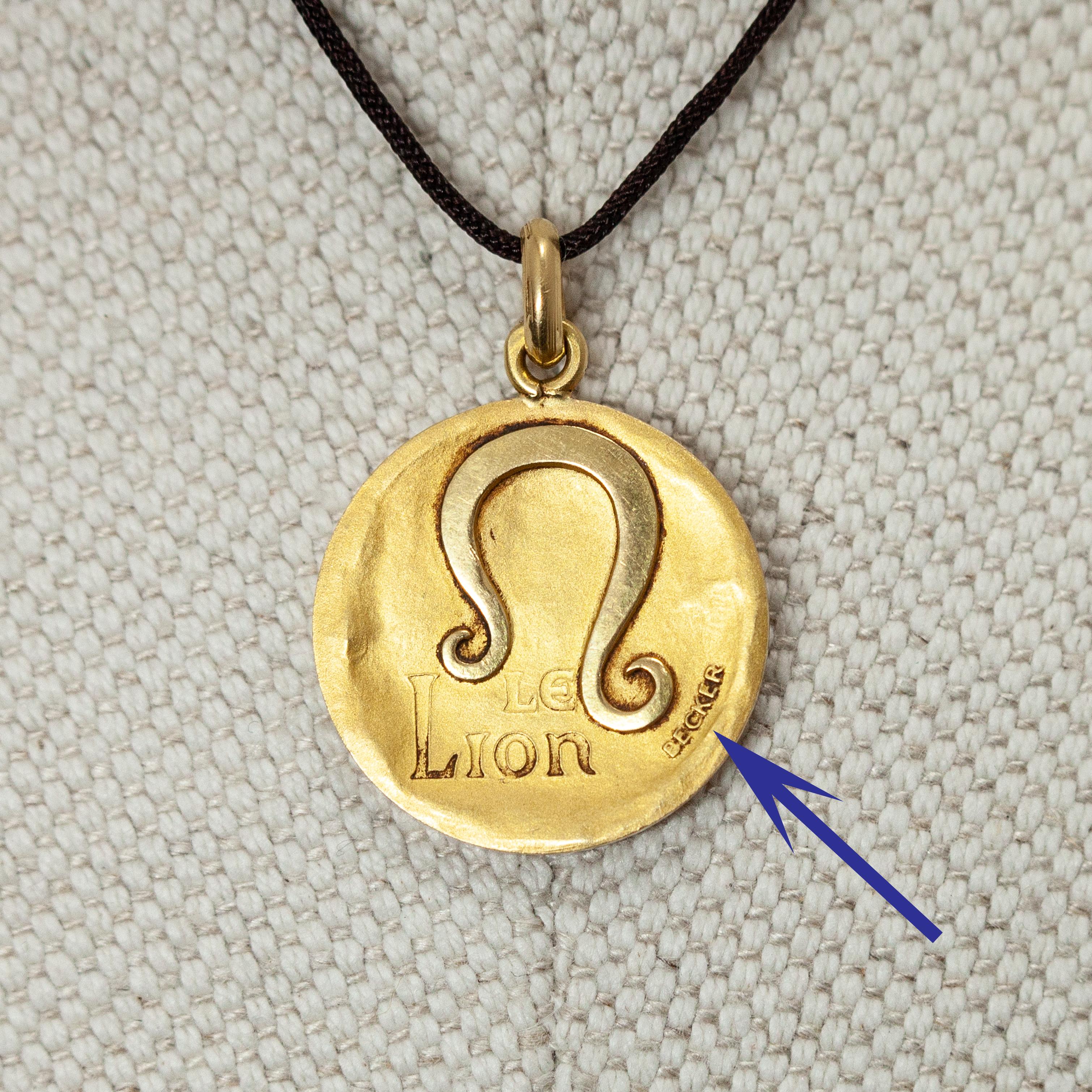 French Becker 18K Yellow Gold Leo Double Sided Zodiac Charm Pendant 3