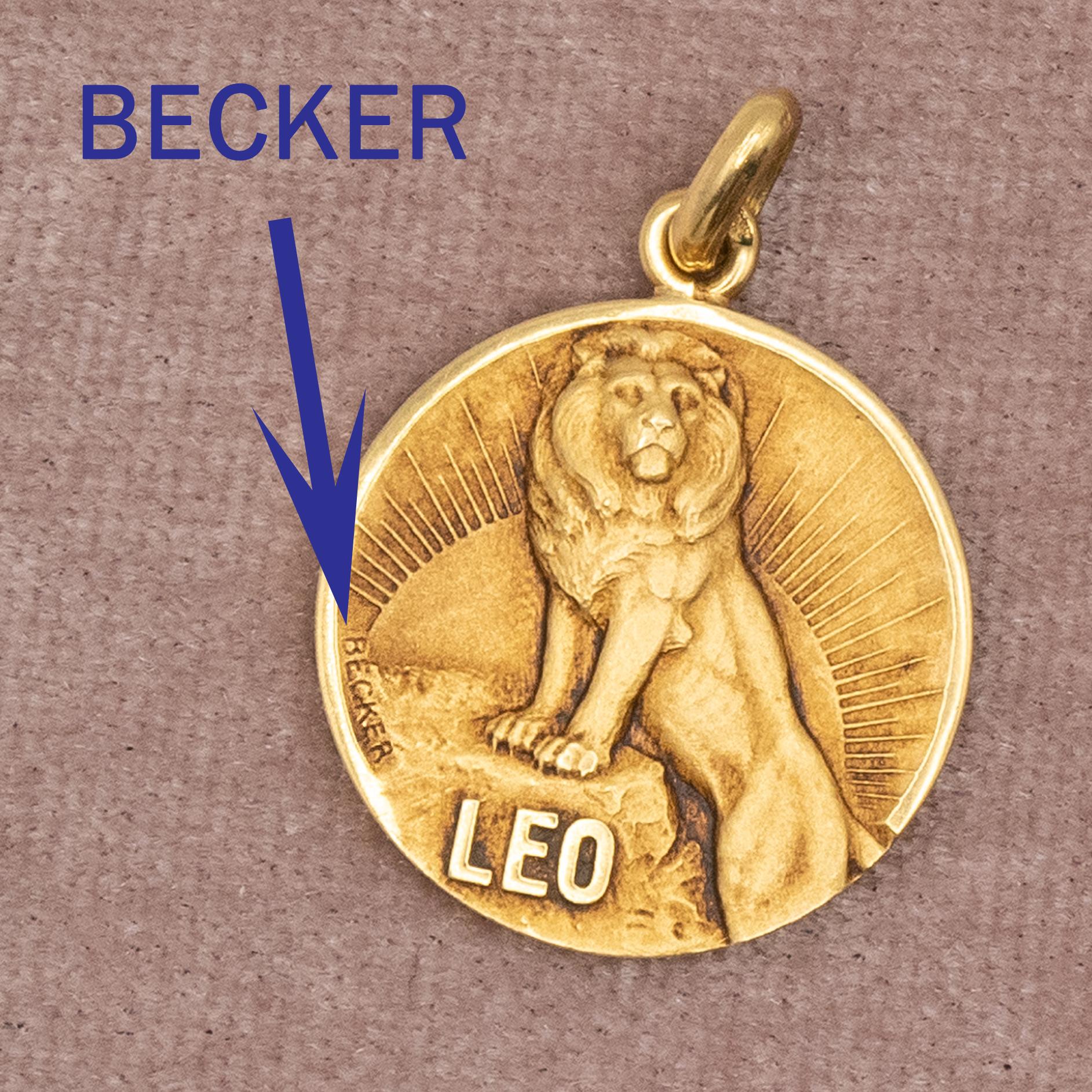 French Becker 18K Yellow Gold Leo Double Sided Zodiac Charm Pendant 4
