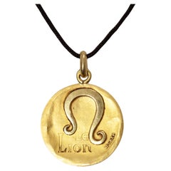 French Becker 18K Yellow Gold Leo Double Sided Zodiac Charm Pendant