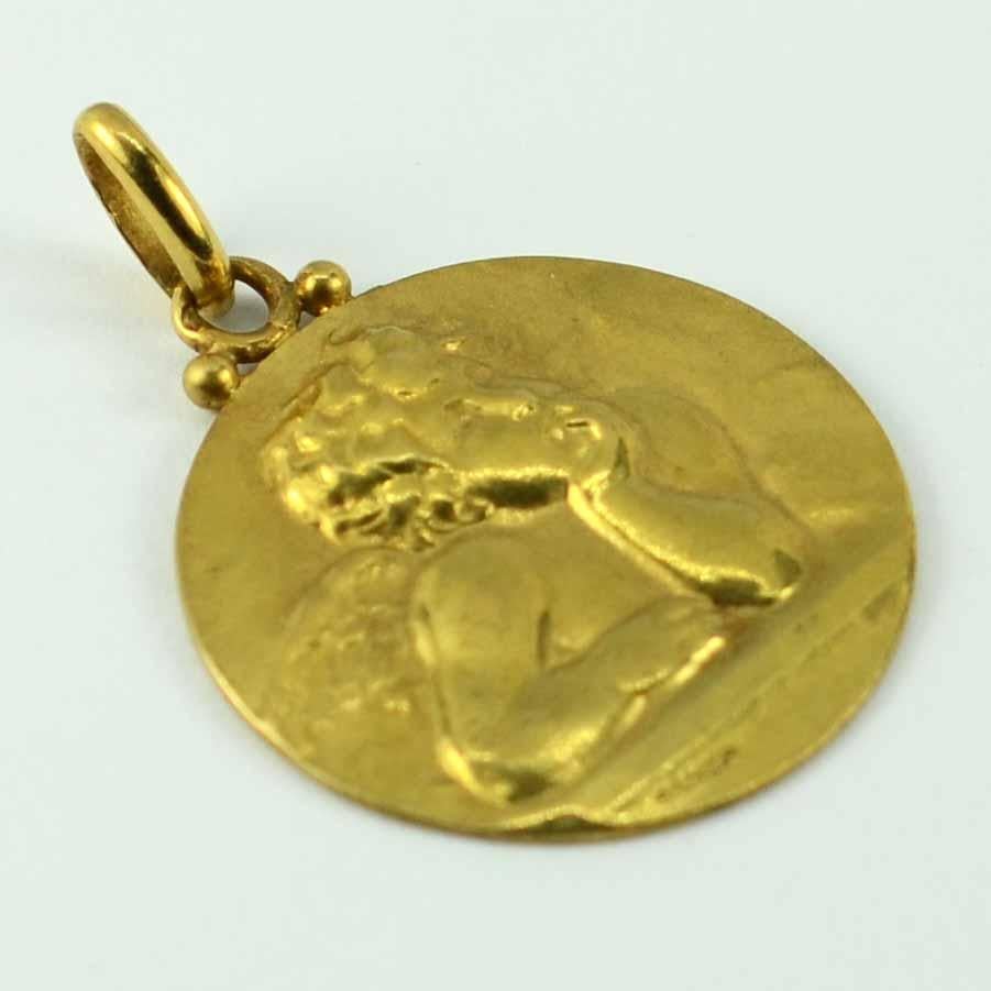 Art Nouveau French Becker 18 Karat Gold Raphael's Cherub Rose Ivy Charm Pendant Medal