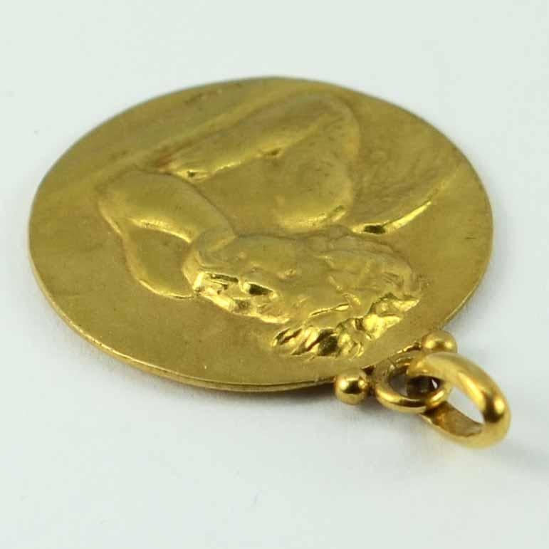 Women's French Becker 18 Karat Gold Raphael's Cherub Rose Ivy Charm Pendant Medal