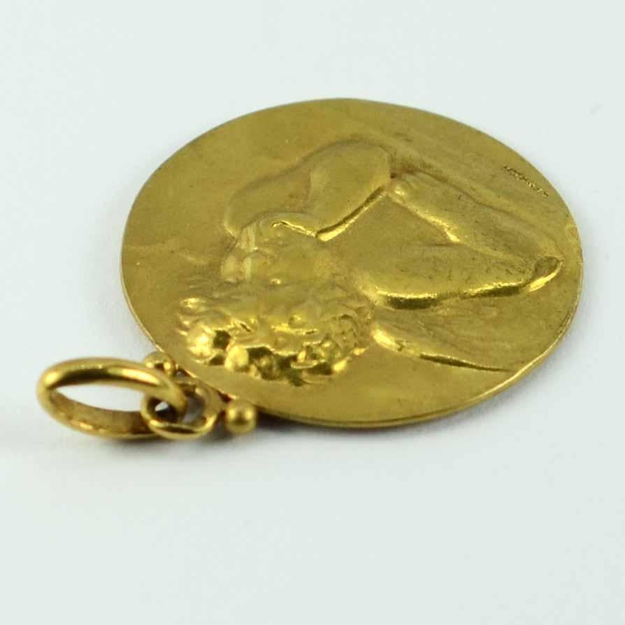 French Becker 18 Karat Gold Raphael's Cherub Rose Ivy Charm Pendant Medal 1