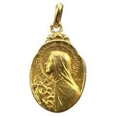 French Becker 18K Yellow Gold St Therese Charm Medal Pendant
