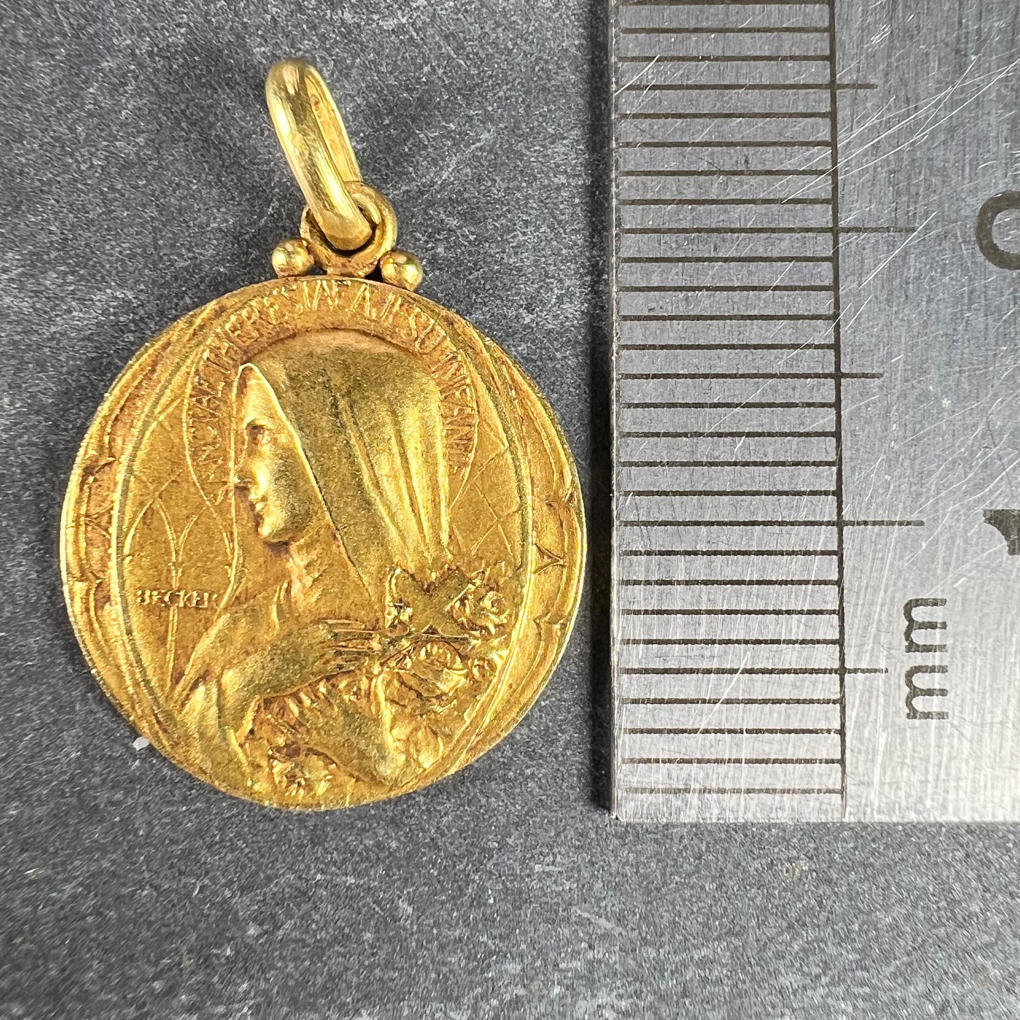 French Becker 18K Yellow Gold St Therese Charm Pendant  For Sale 6