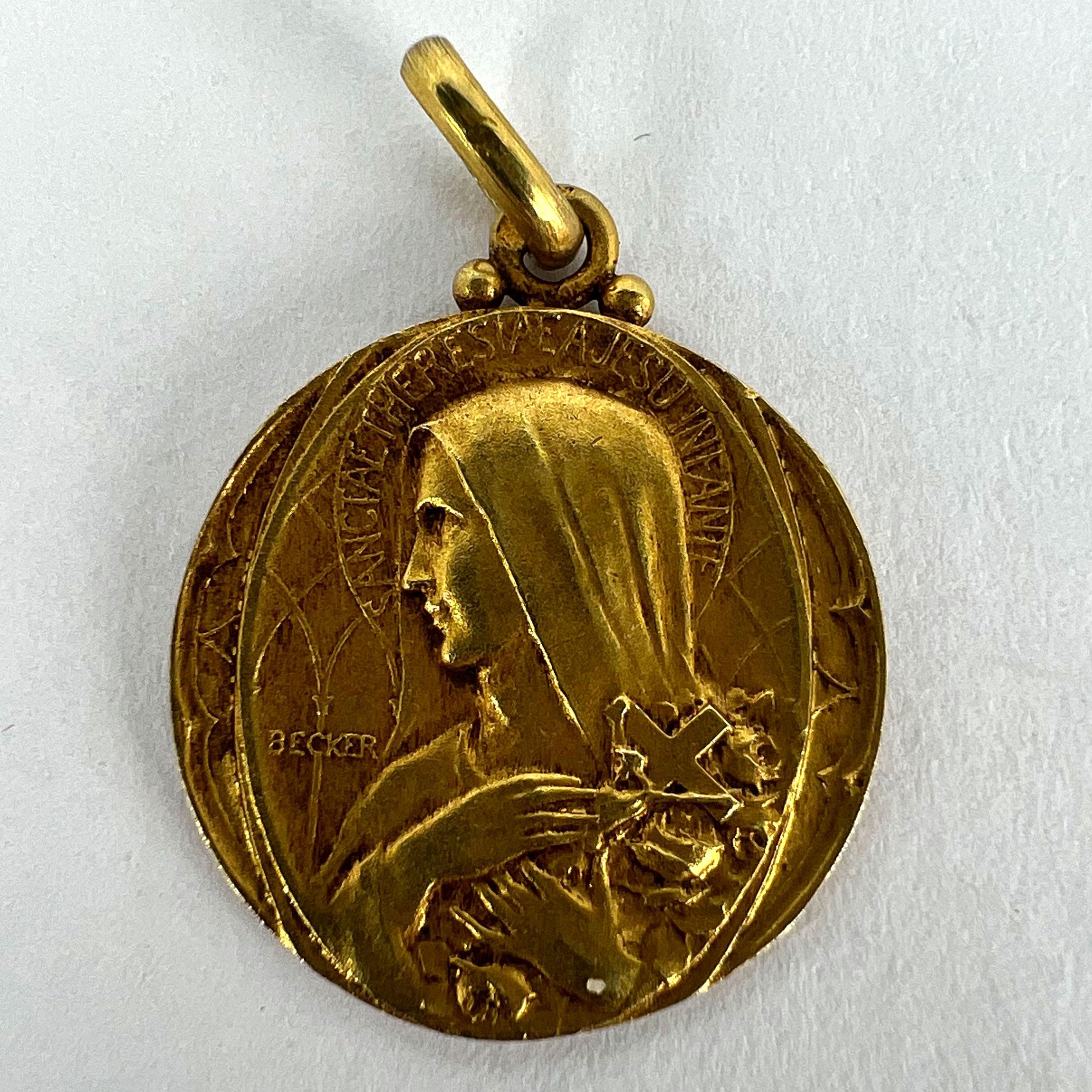 French Becker 18K Yellow Gold St Therese Charm Pendant  For Sale 8