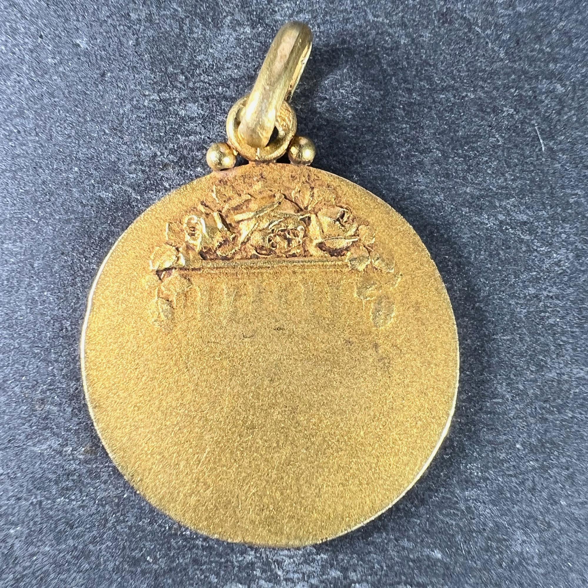 French Becker 18K Yellow Gold St Therese Charm Pendant  In Good Condition For Sale In London, GB