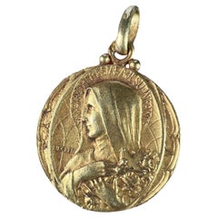 Vintage French Becker 18K Yellow Gold St Therese Charm Pendant 