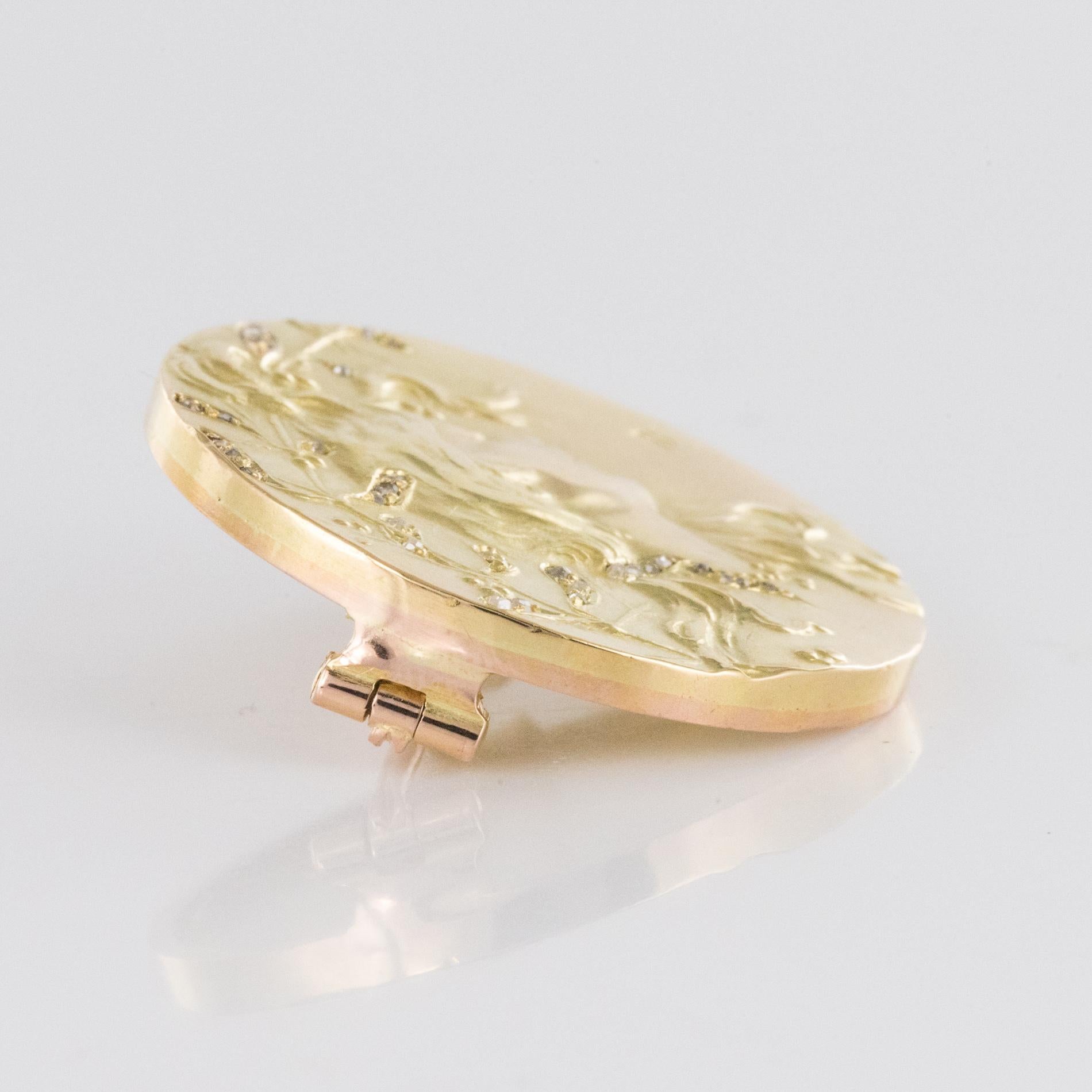 French Becker Art Nouveau Rose-Cut Diamond 18 Karat Yellow Gold Brooch For Sale 4