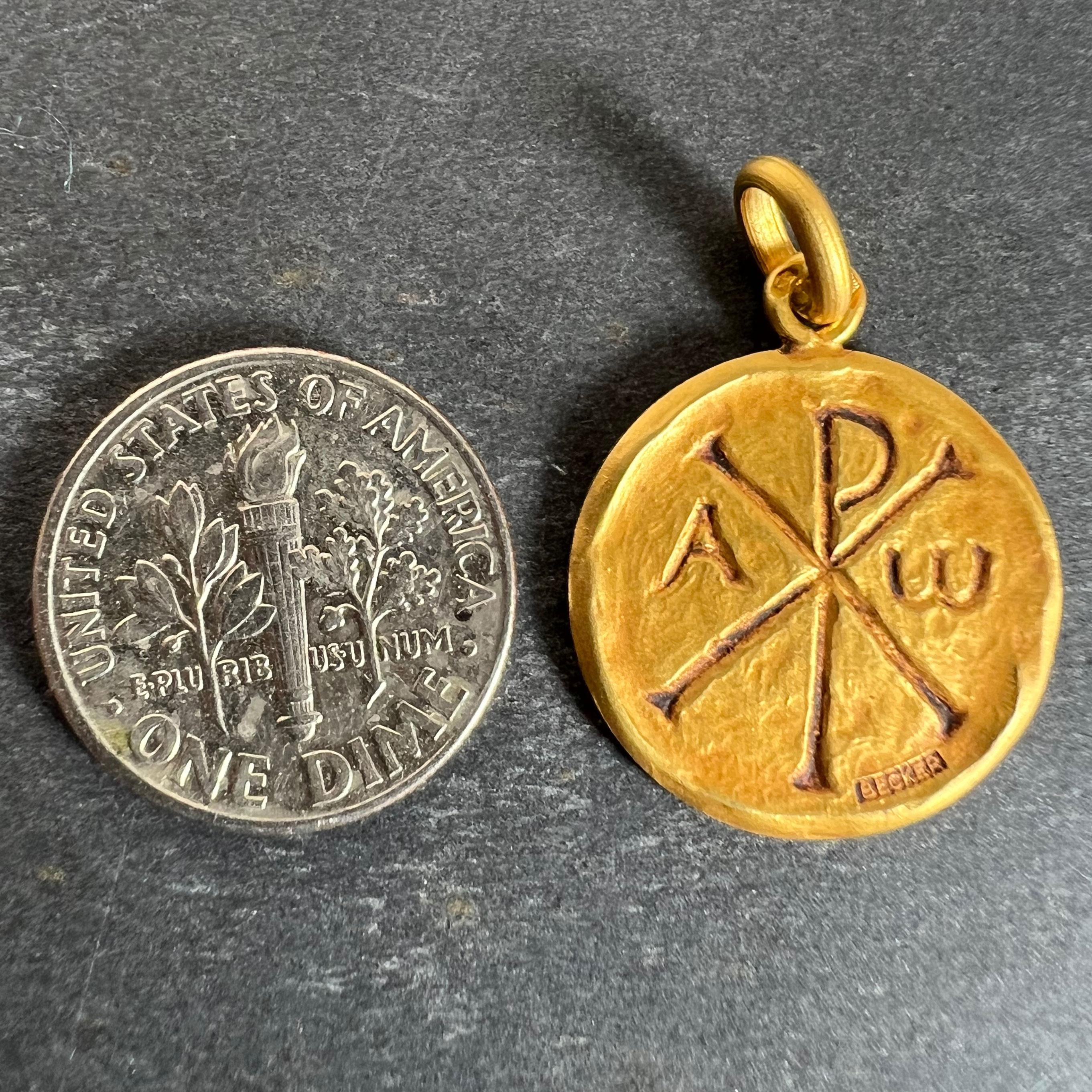 French Becker Chi Rho Jesus Christ Alpha Omega 18K Yellow Gold Medal Pendant For Sale 6