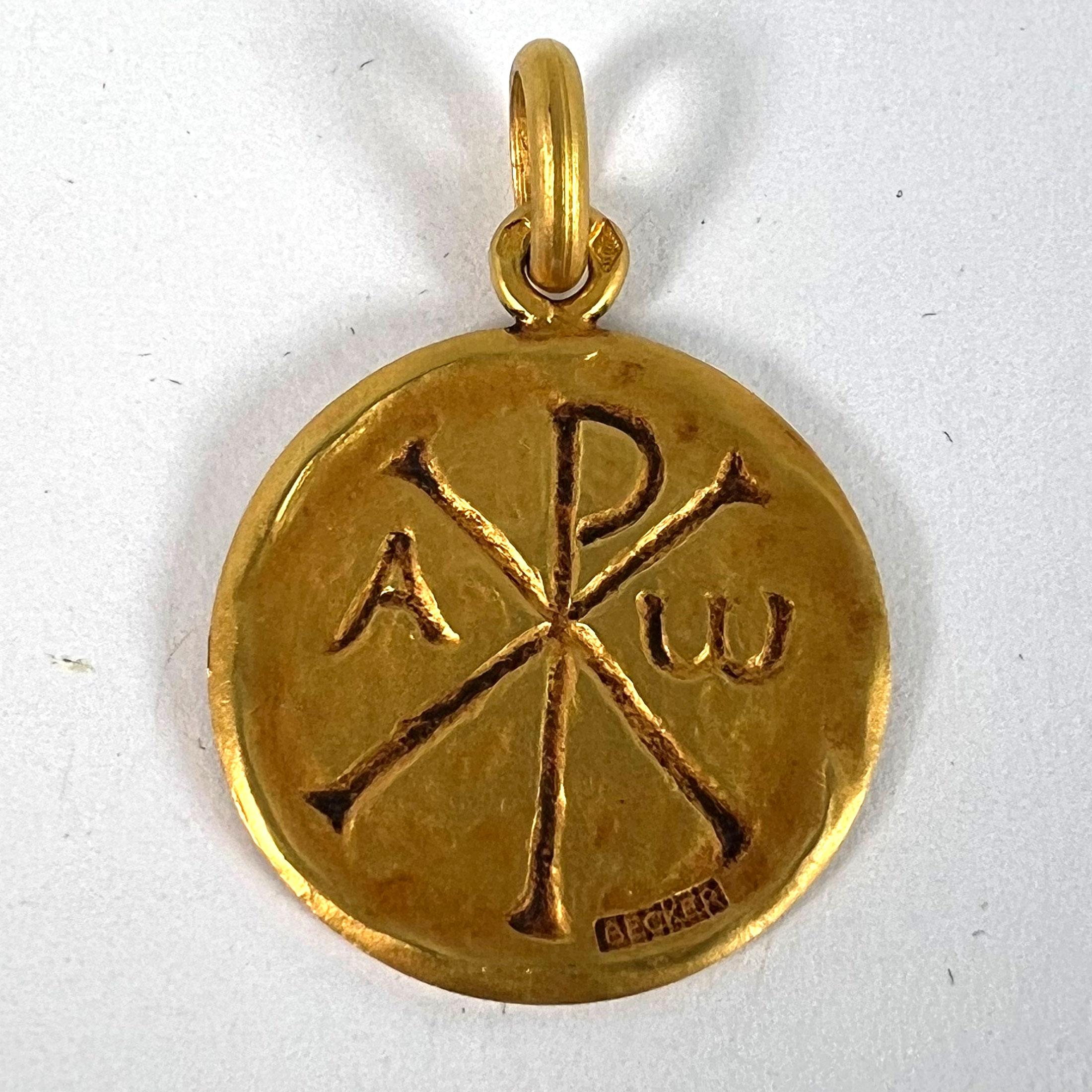 French Becker Chi Rho Jesus Christ Alpha Omega 18K Yellow Gold Medal Pendant For Sale 7