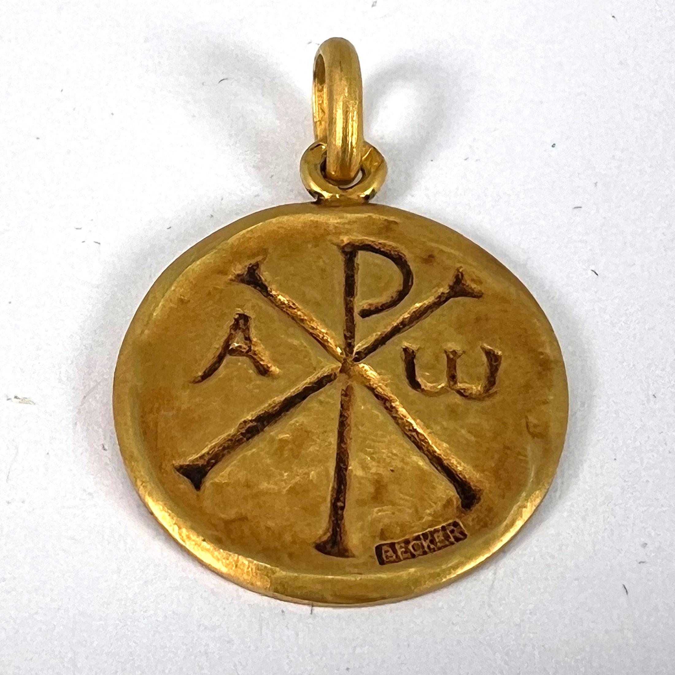 French Becker Chi Rho Jesus Christ Alpha Omega 18K Yellow Gold Medal Pendant For Sale 8