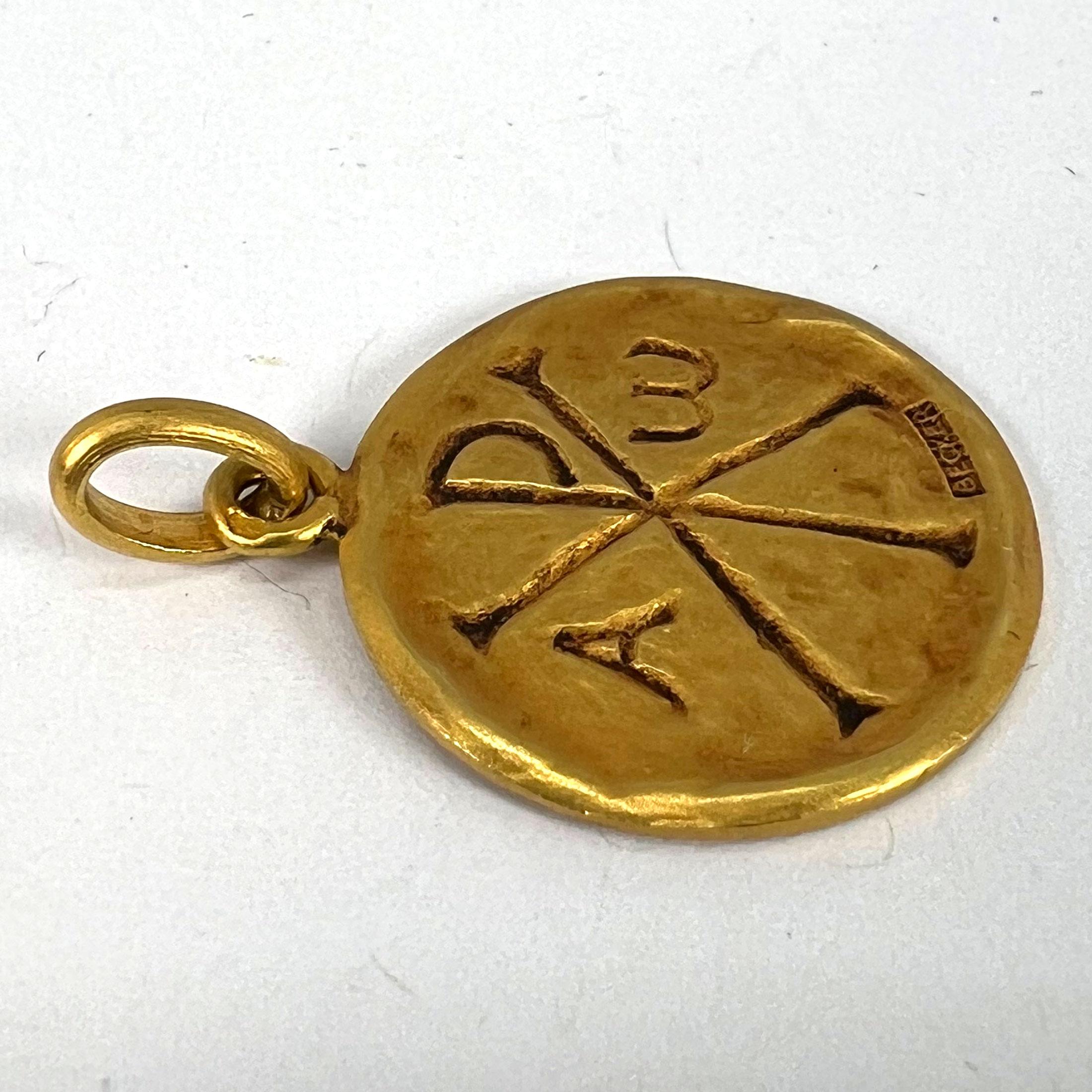 French Becker Chi Rho Jesus Christ Alpha Omega 18K Yellow Gold Medal Pendant For Sale 10