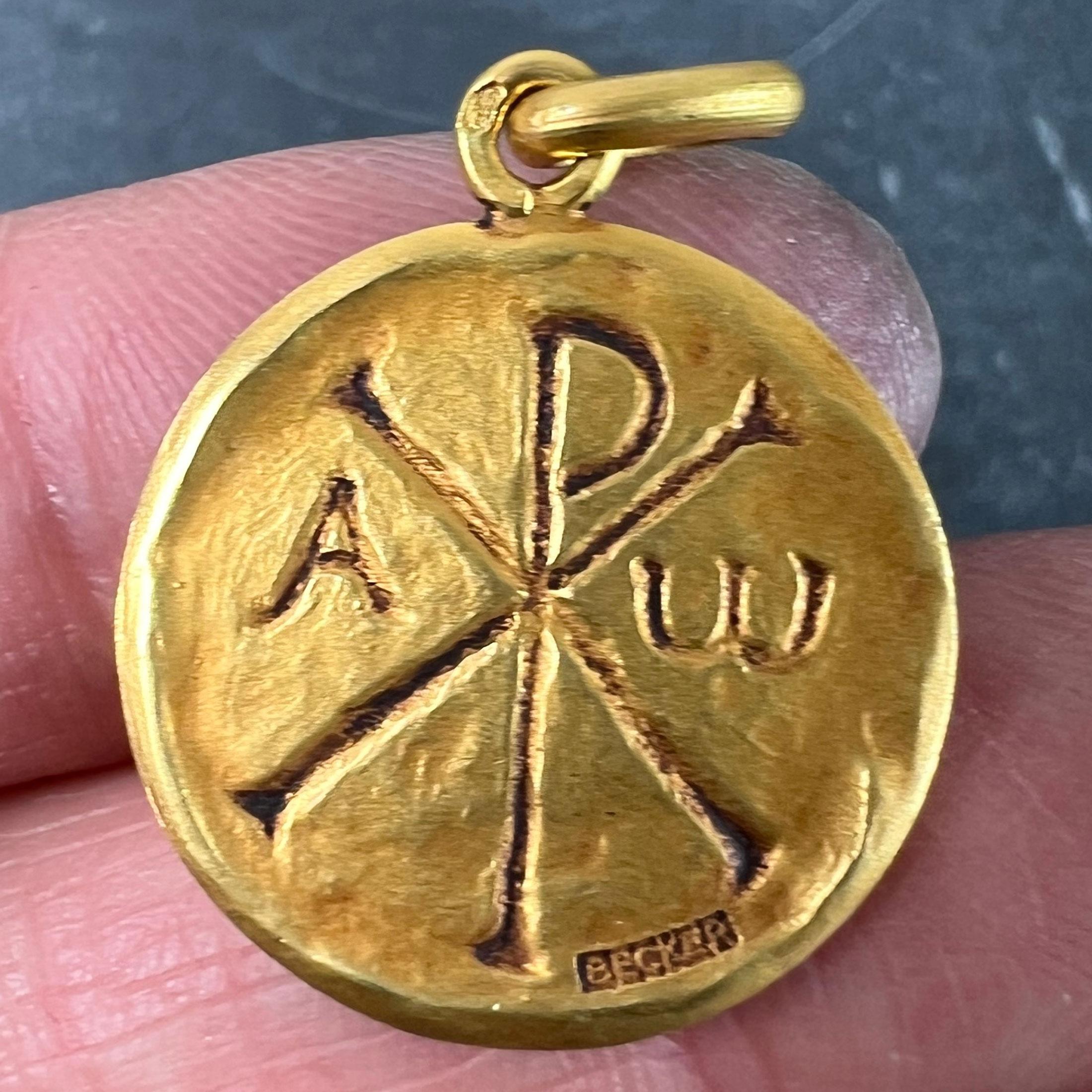 French Becker Chi Rho Jesus Christ Alpha Omega 18K Yellow Gold Medal Pendant For Sale 1