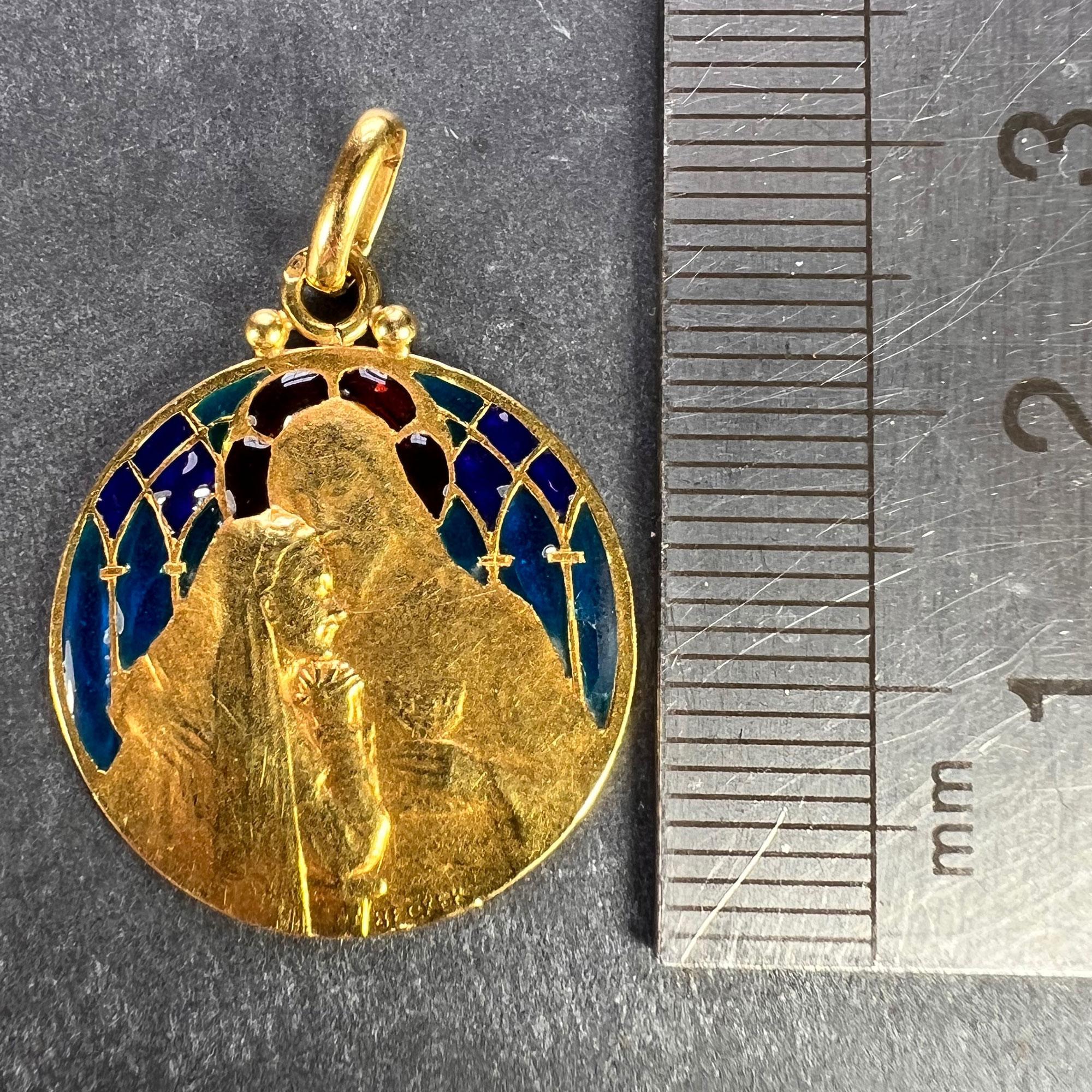 French Becker Holy Communion Plique-A-Jour Enamel 18K Yellow Gold Pendant Medal For Sale 7
