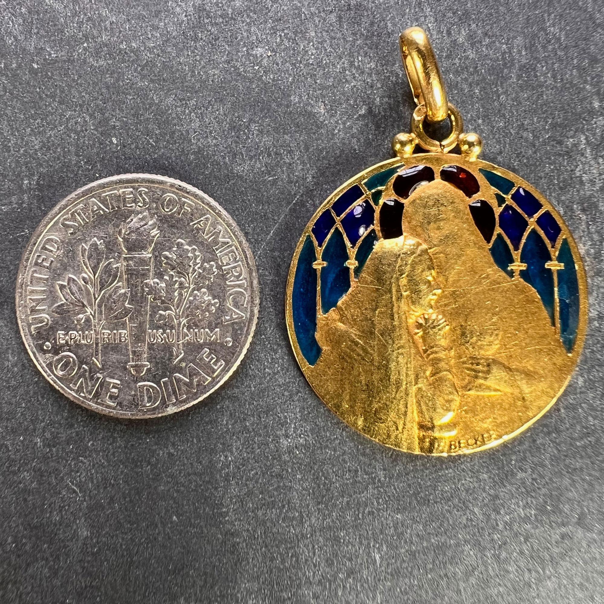 French Becker Holy Communion Plique-A-Jour Enamel 18K Yellow Gold Pendant Medal For Sale 8
