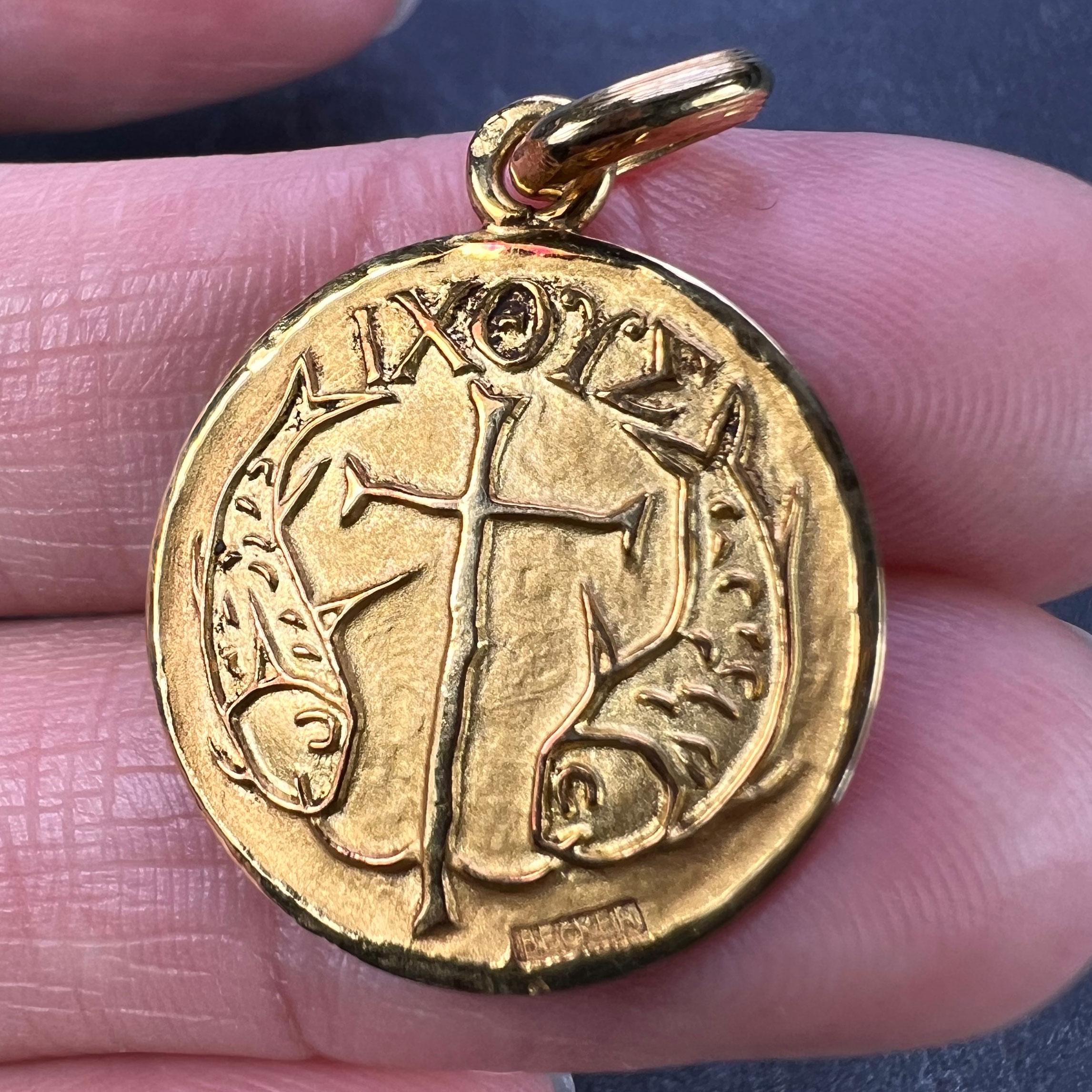 Women's or Men's French Becker IXOYE Jesus Fish 18K Yellow Gold Medal Pendant