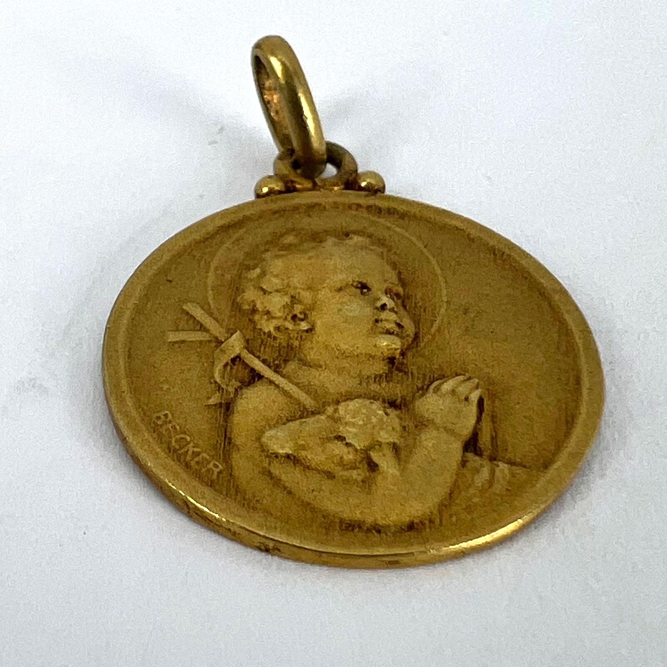 French Becker Lamb of God Jesus Child 18K Yellow Gold Medal Pendant For Sale 10