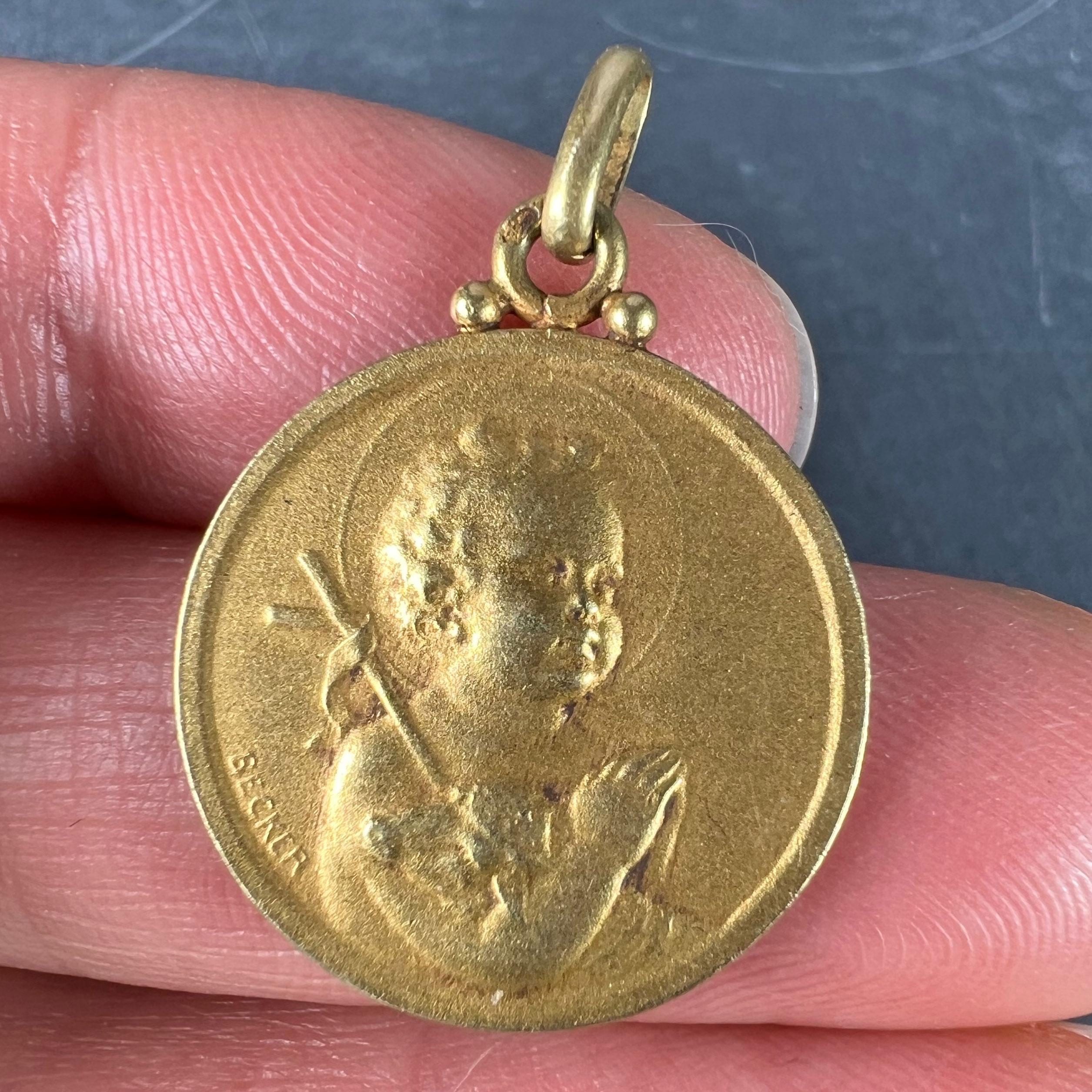 French Becker Lamb of God Jesus Child 18K Yellow Gold Medal Pendant For Sale 1