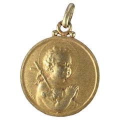 Vintage French Becker Lamb of God Jesus Child 18K Yellow Gold Medal Pendant