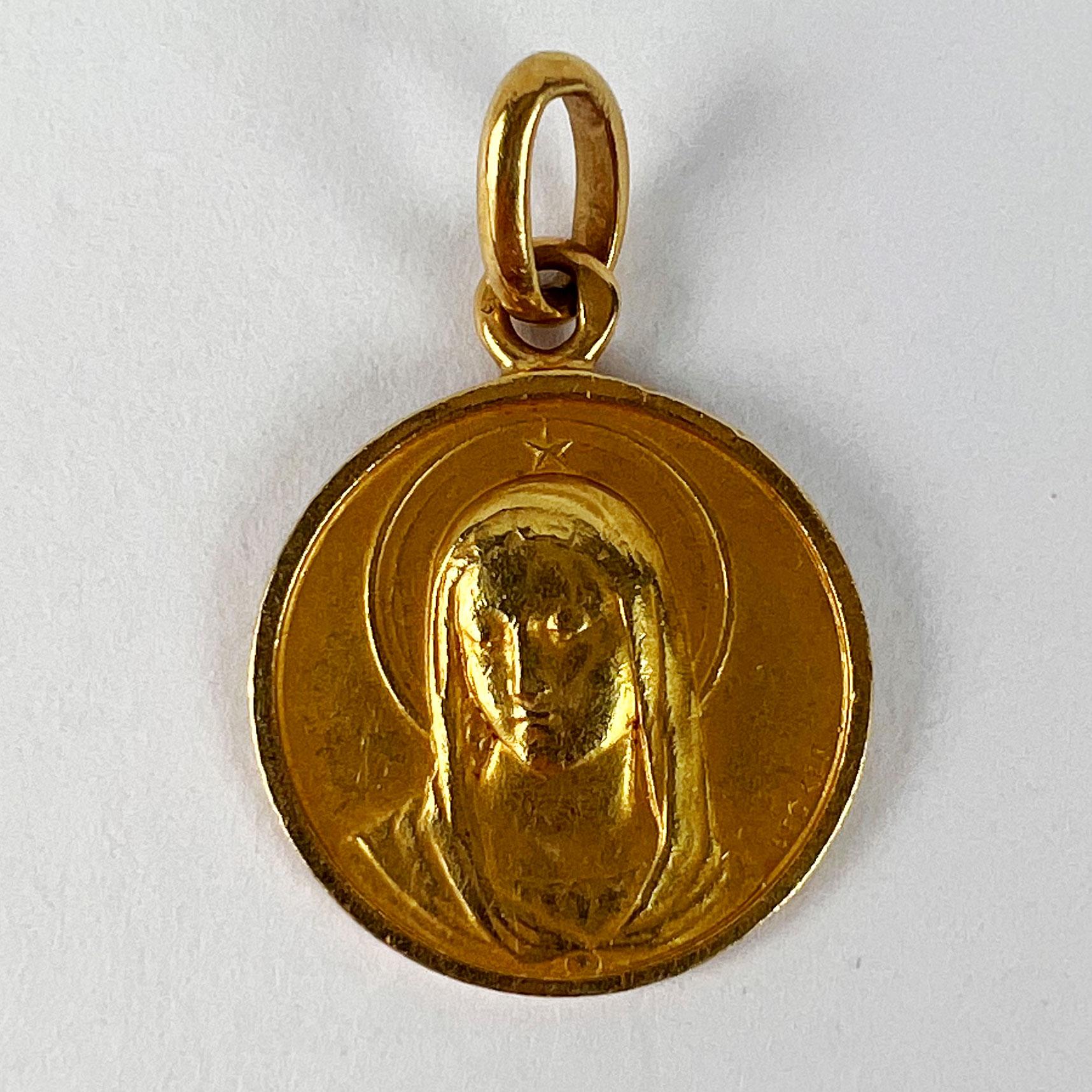 French Becker Virgin Mary 18K Yellow Gold Charm Pendant 3