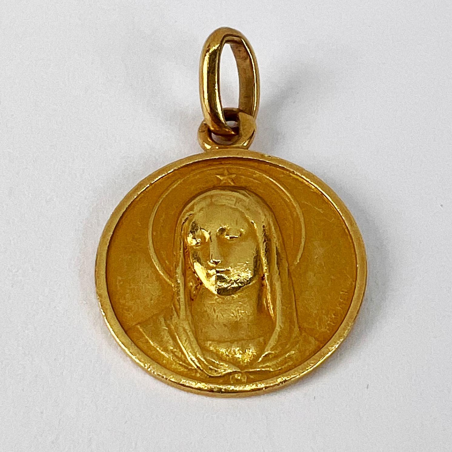 French Becker Virgin Mary 18K Yellow Gold Charm Pendant 4