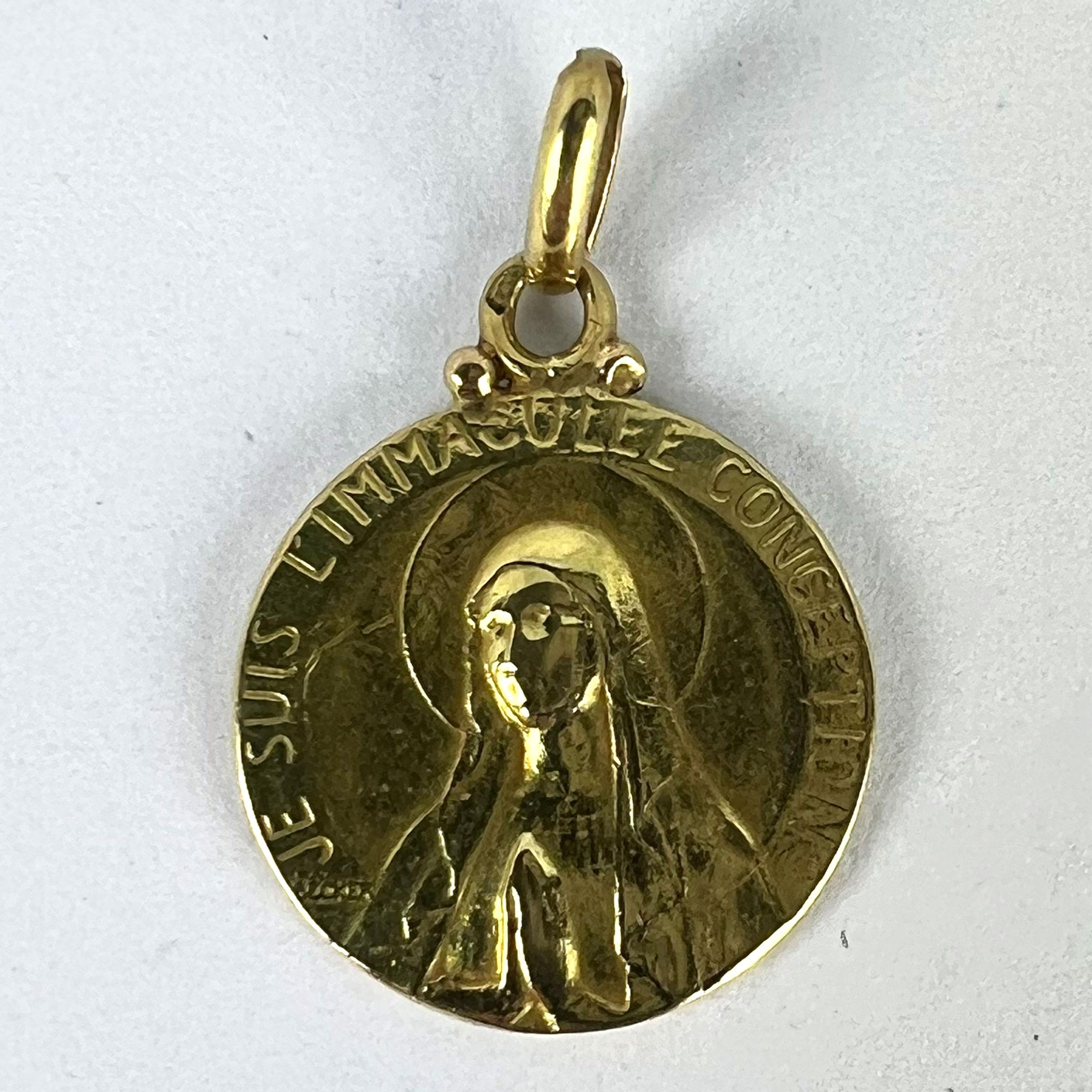 French Becker Virgin Mary 18K Yellow Gold Charm Pendant For Sale 9