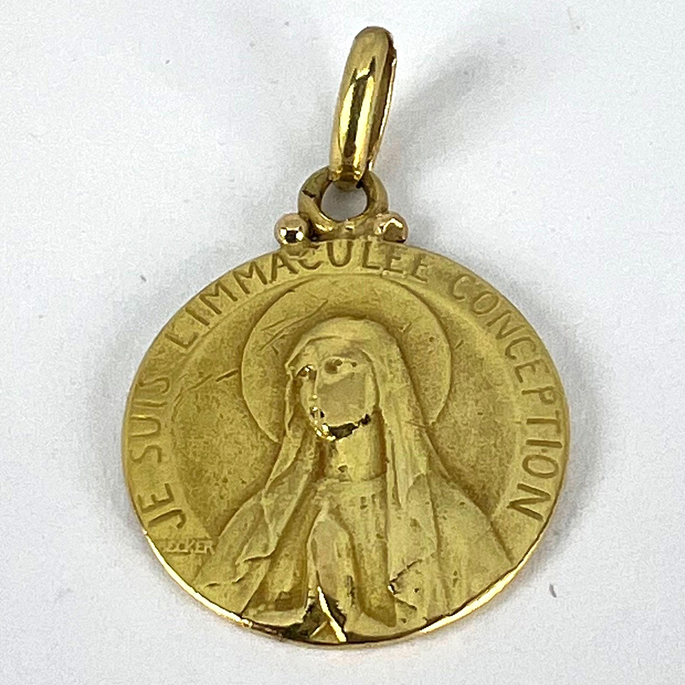 French Becker Virgin Mary 18K Yellow Gold Charm Pendant For Sale 10