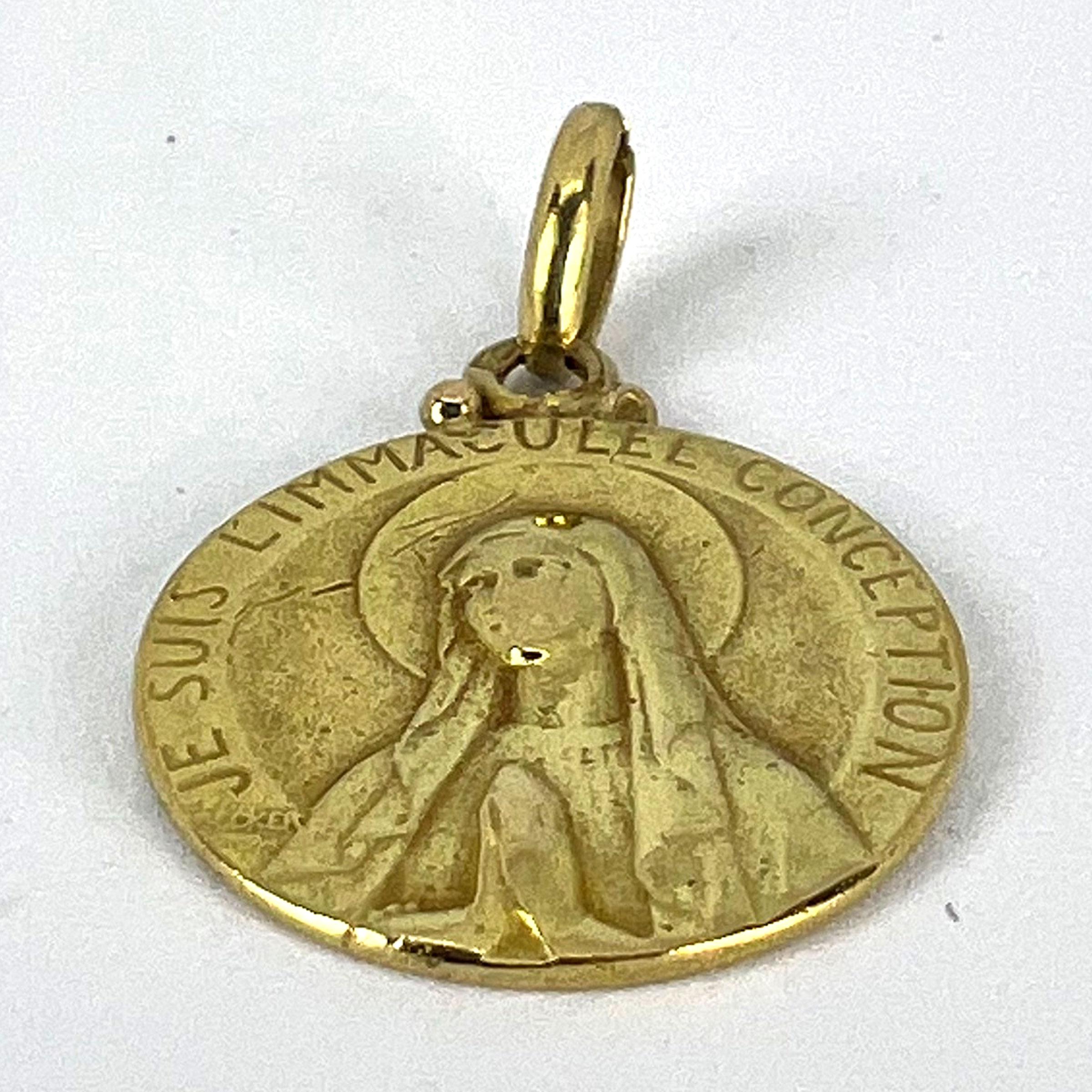French Becker Virgin Mary 18K Yellow Gold Charm Pendant For Sale 11