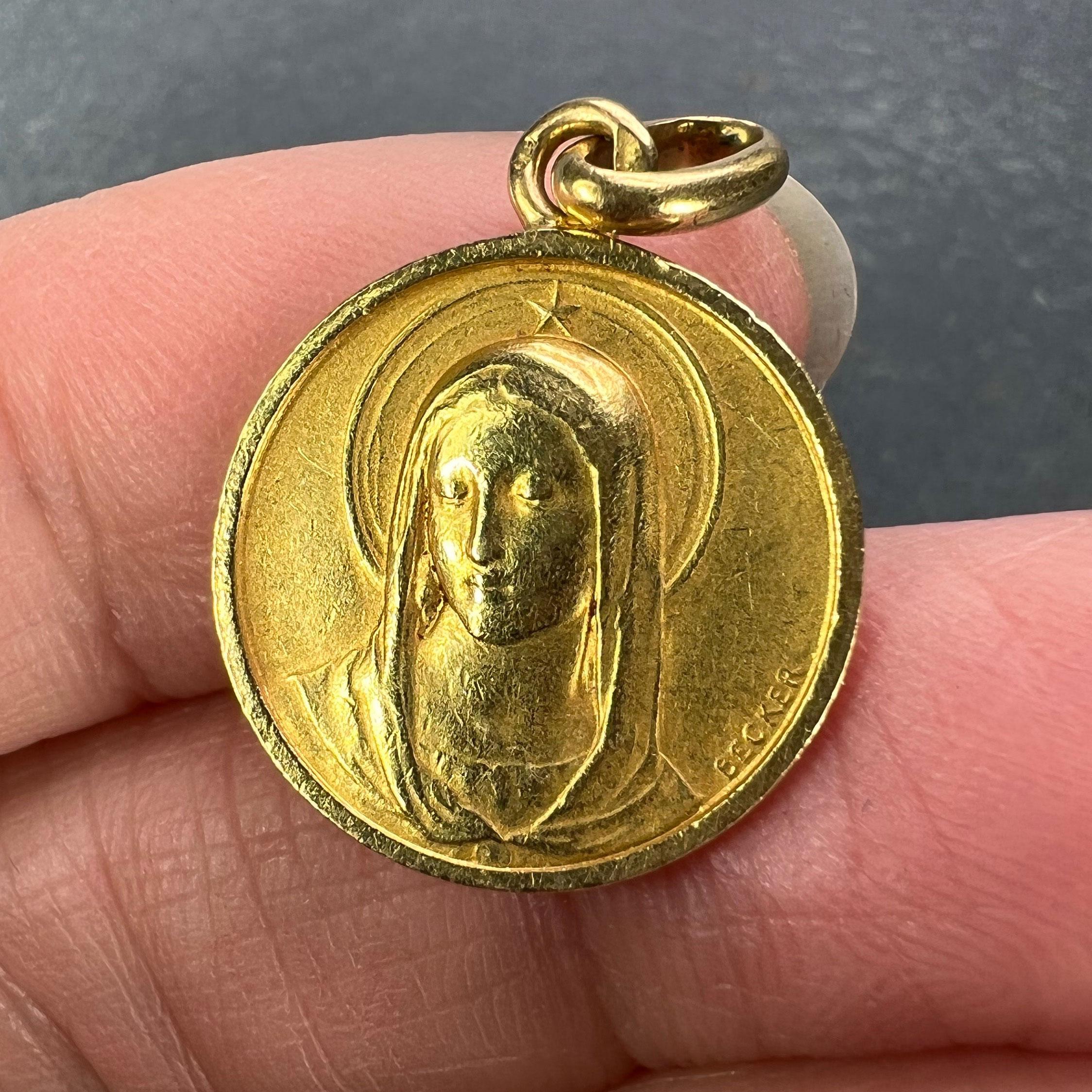 French Becker Virgin Mary 18K Yellow Gold Charm Pendant In Good Condition In London, GB