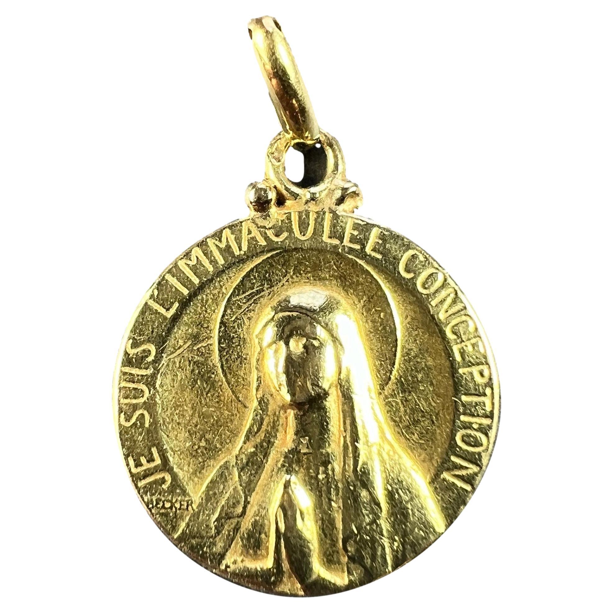 French Becker Virgin Mary 18K Yellow Gold Charm Pendant For Sale