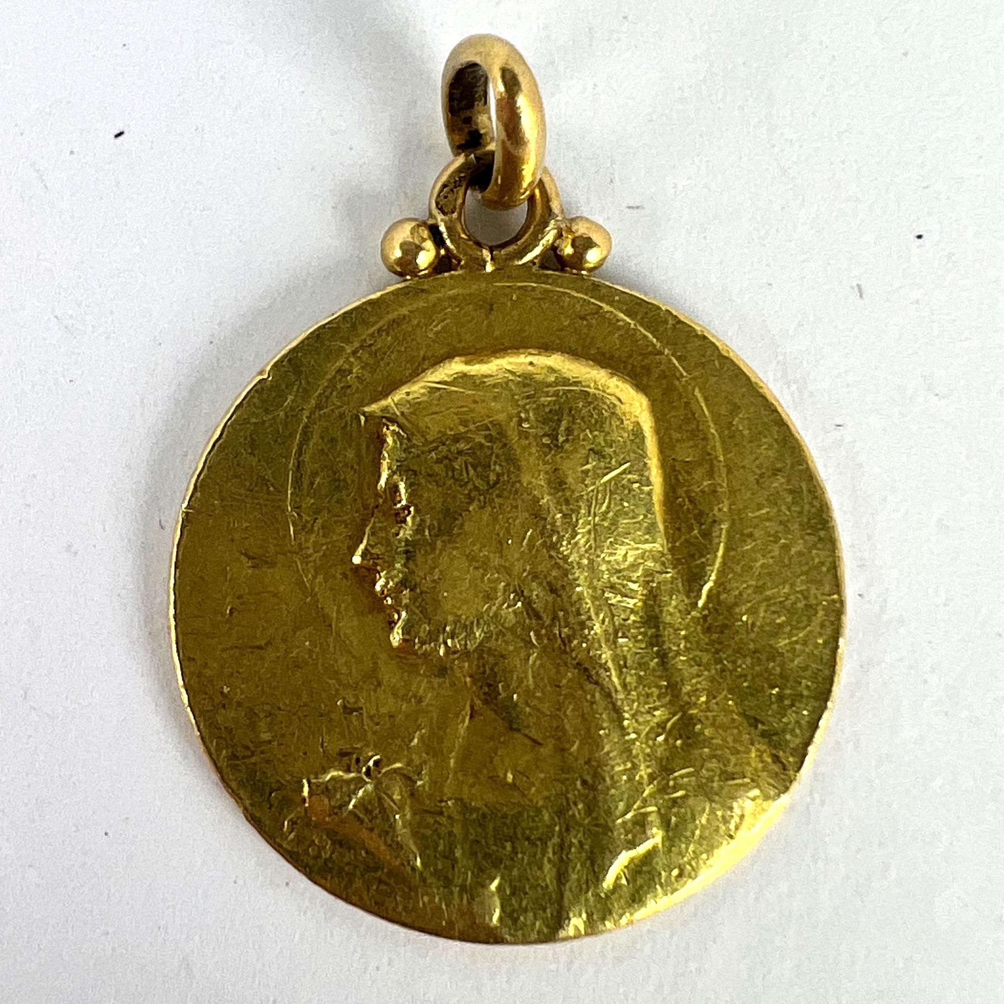 French Becker Virgin Mary 18K Yellow Gold Pendant Medal 7