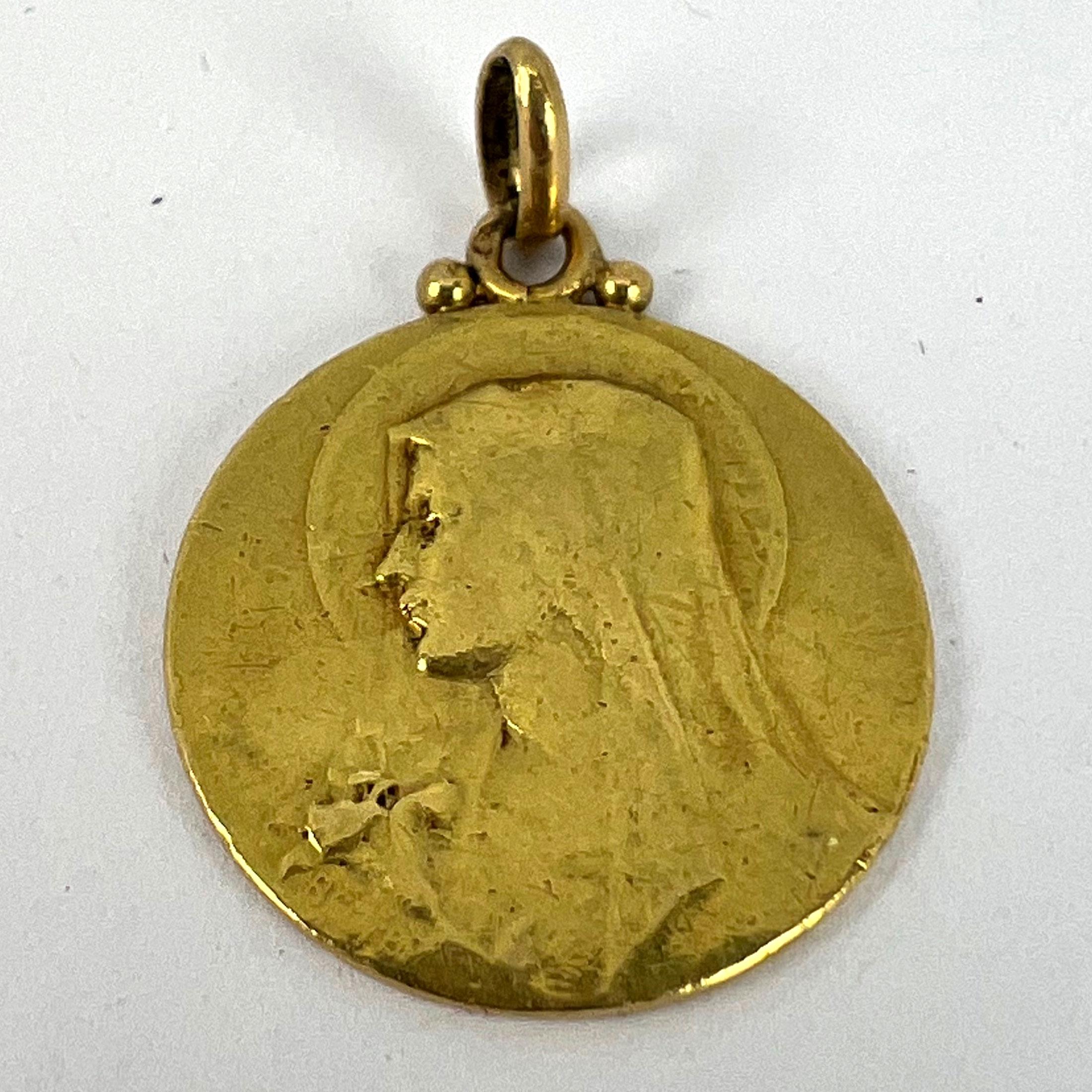 French Becker Virgin Mary 18K Yellow Gold Pendant Medal 8
