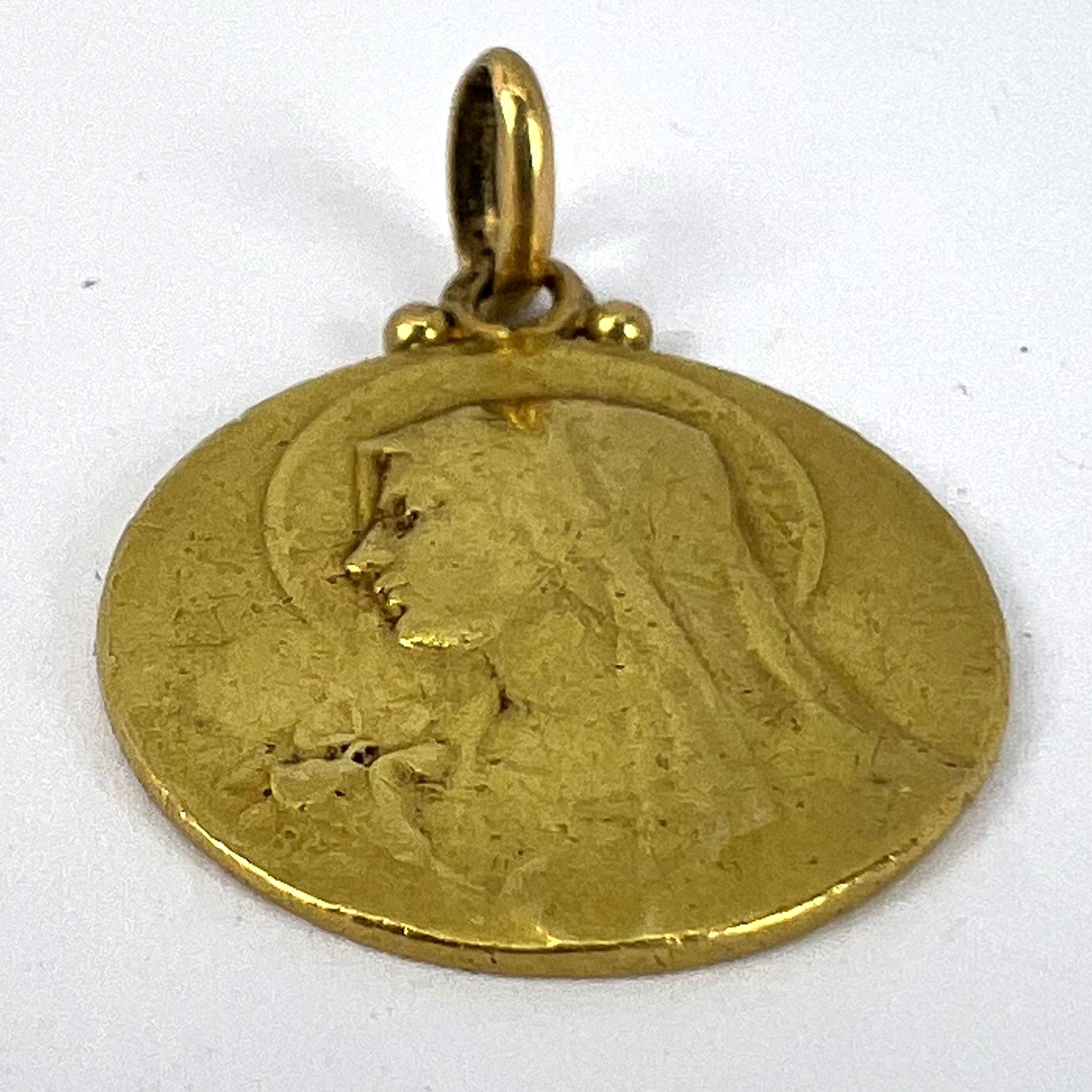 French Becker Virgin Mary 18K Yellow Gold Pendant Medal 9