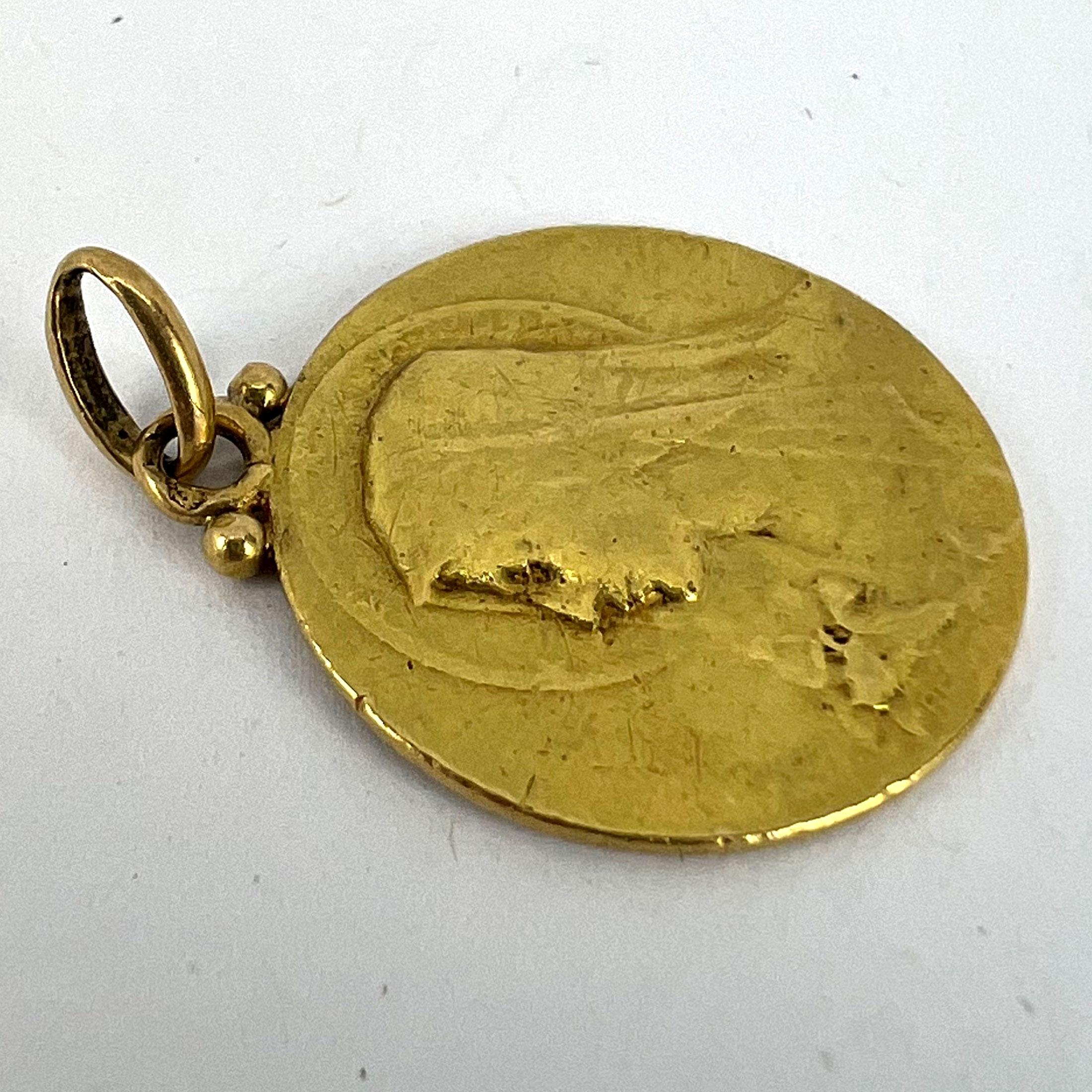 French Becker Virgin Mary 18K Yellow Gold Pendant Medal 10